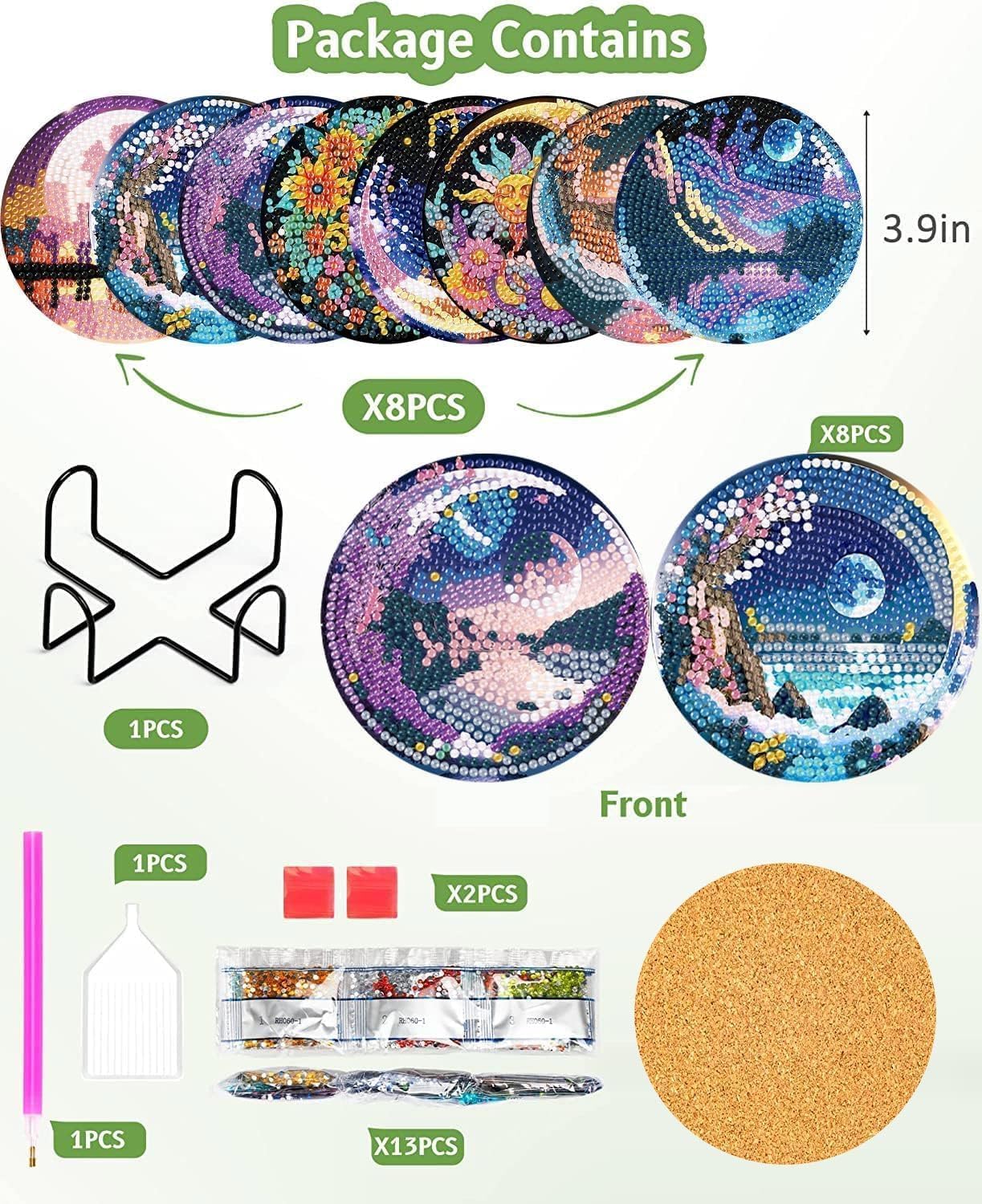 8 Pcs Flowers Diamond Art Coasters Kits for Adults Begainners,Full Drill Diamond Painting Coasters Kit with Holder,DIY Gem Painting Craft Kits for Adults Supplies Gift (Flowers).