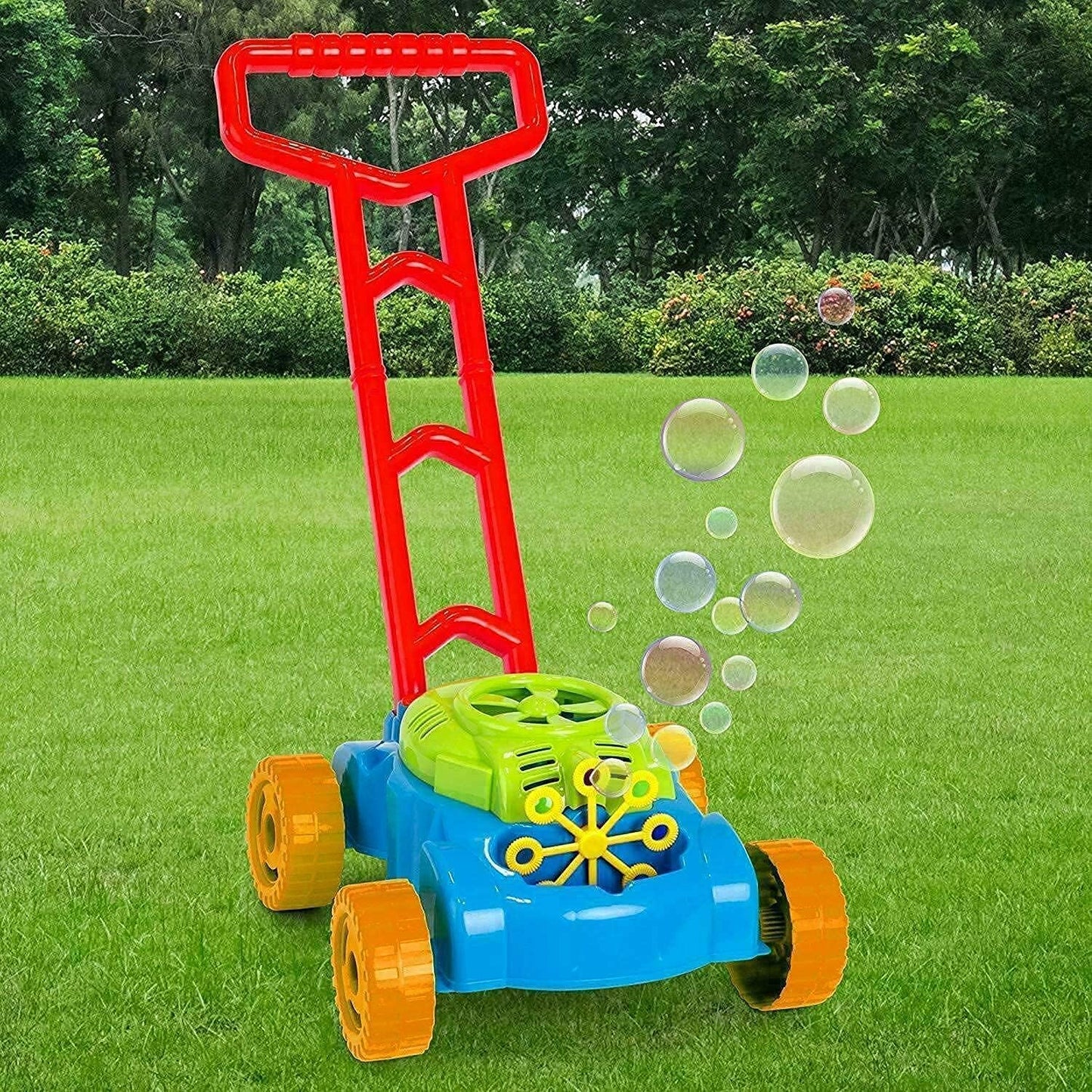 Ram© Lawn Bubble Mower Push Along Toy Lawnmower For Kids And Toddlers With Bubble Machine Soapy Solution Included