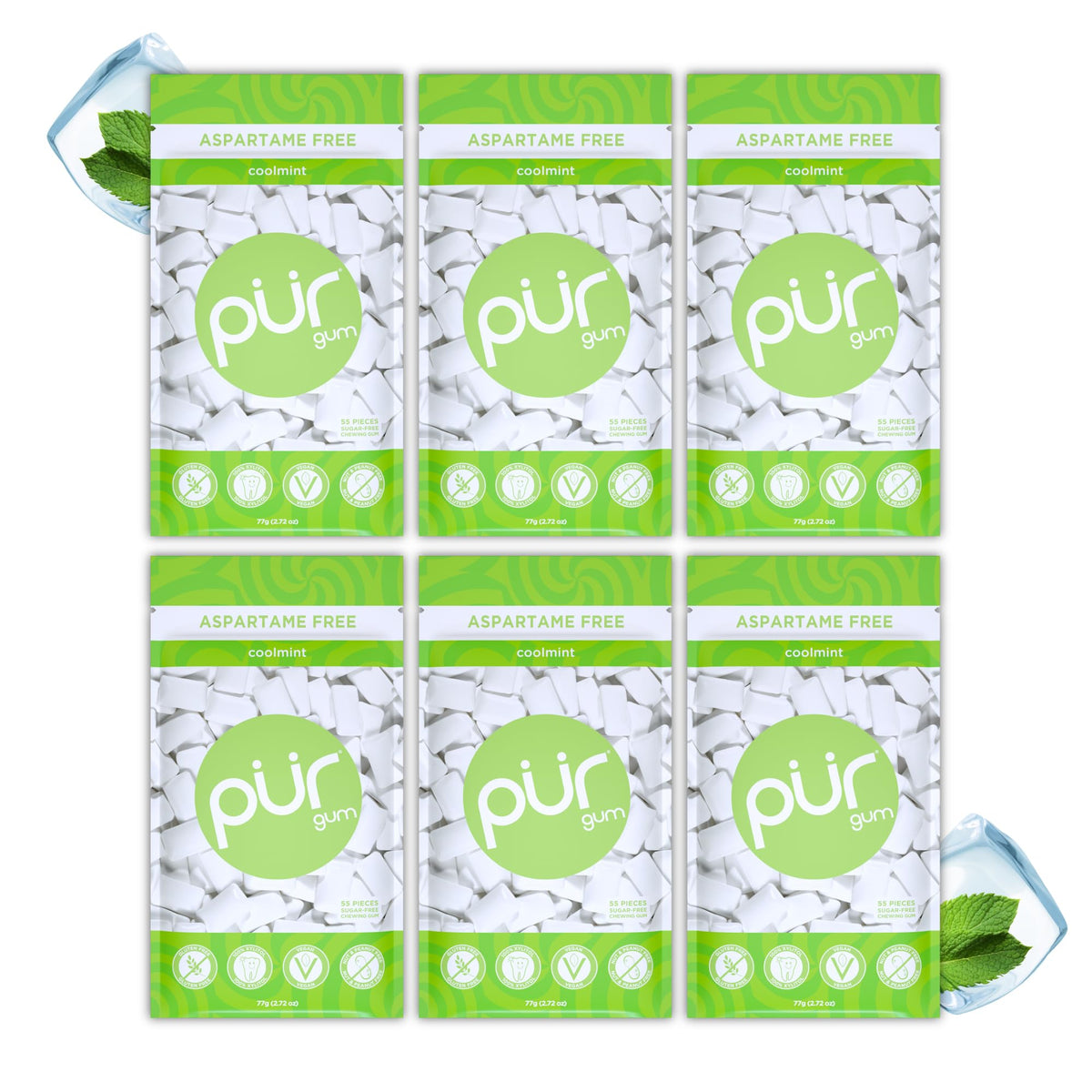 PUR Gum, Spearmint, Xylitol Gum, No Artificial flavour, 55 Count