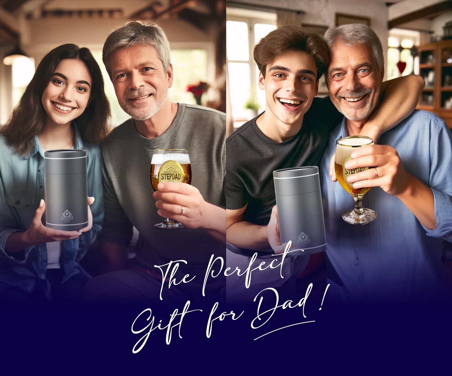 Crownly Crystal® Gold Birthday Gifts: Dad's Beer Glasses