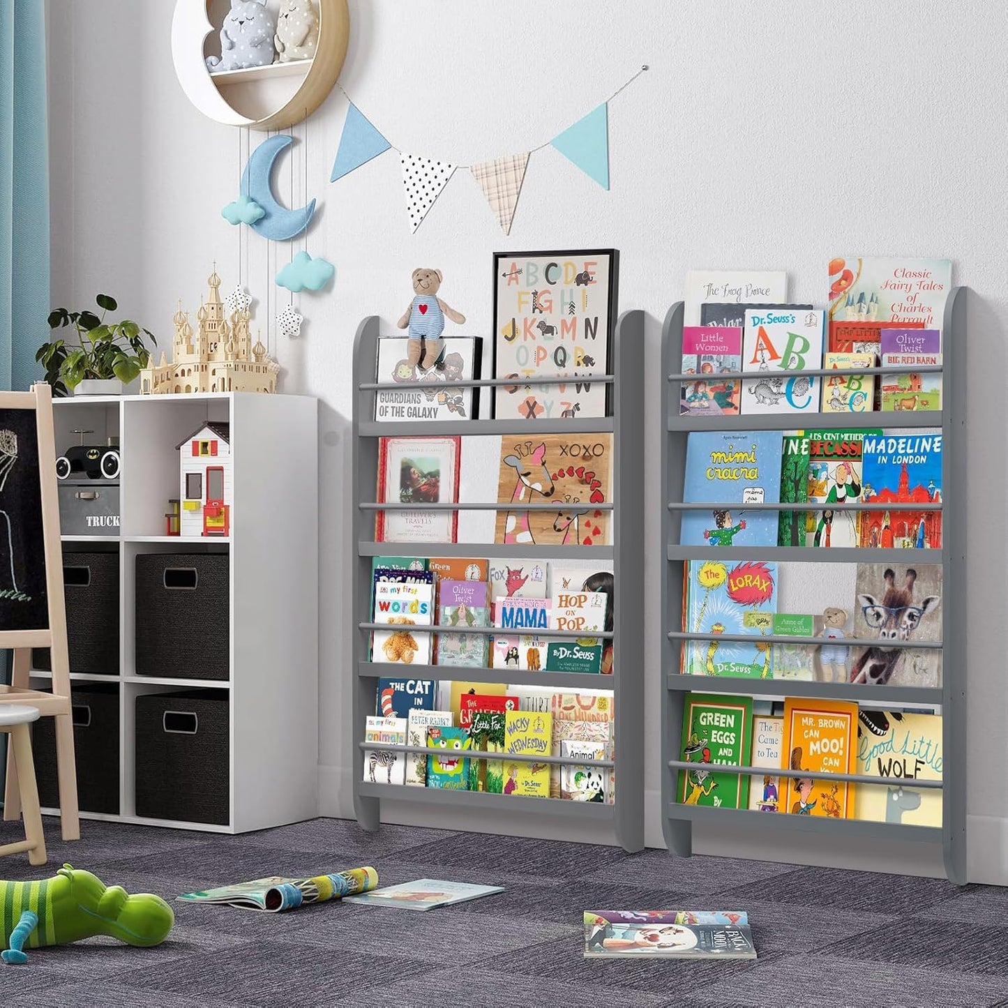 Kids Bookcase Modern Childrens Bookcase 4-Tier Book Shelf Display Rack Book Shelf Kids Room 10 CM Depth Suitable for Children's Children's Room School 116.5x60x 10CM White