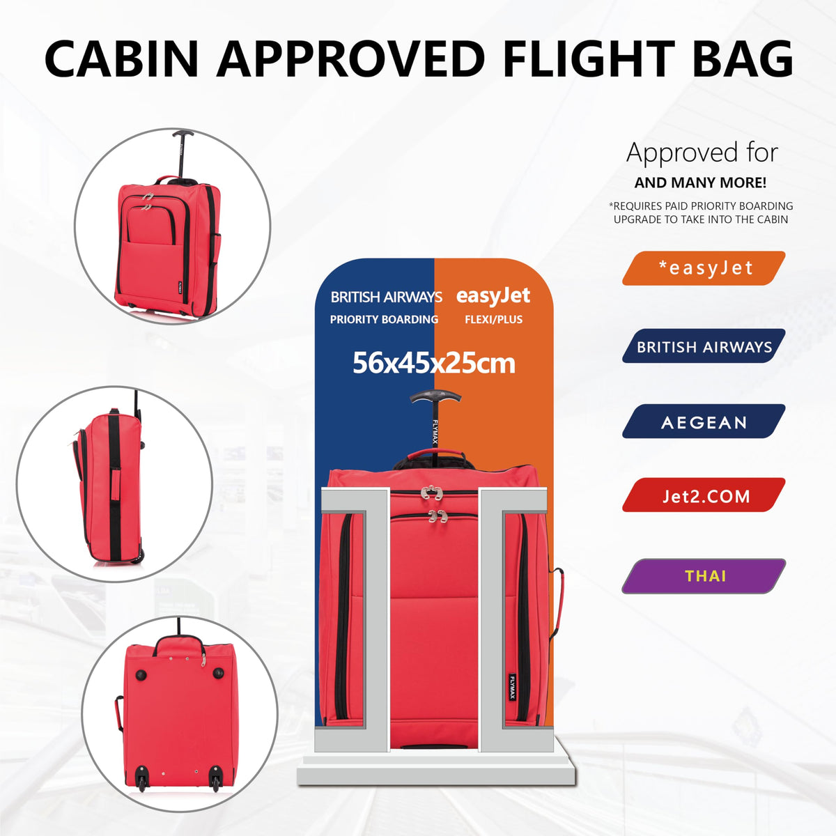 Easyjet 45x36x20 Carry on Suitcase Approved Underseat Cabin Bag Case Lightweight Hand Luggage 1.3kg 33L Black