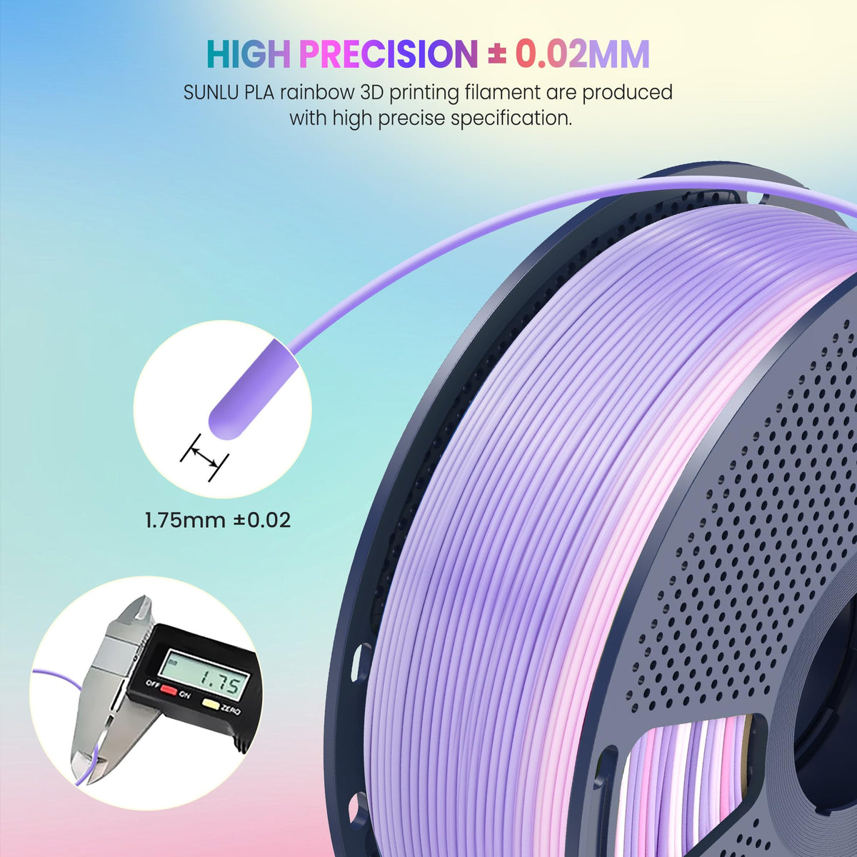 SUNLU 4KG Silk 2.0 PLA Filament 1.75, Gold+Silver+Titanium Steel+Copper Red