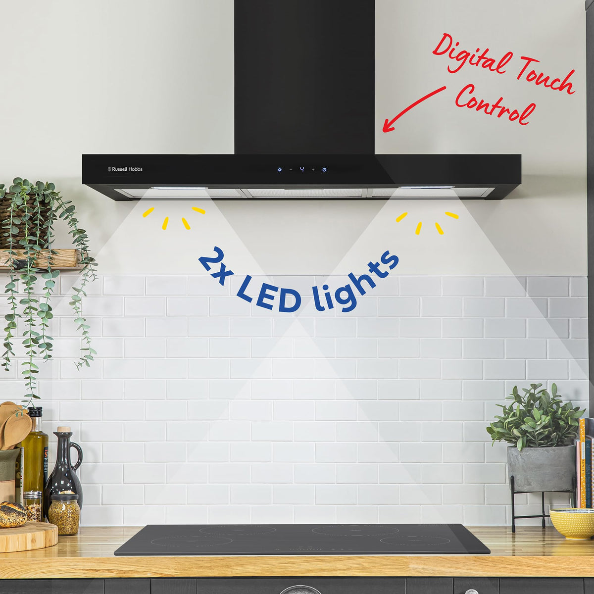 Russell Hobbs 90cm T-Shaped Cooker Hood in Stainless Steel with 3 Speed Settings, 3x Washable Aluminium Filters, Extraction or Recirculation, Boost Function, LED Lights A++ Energy Rating, RHGCH903SS