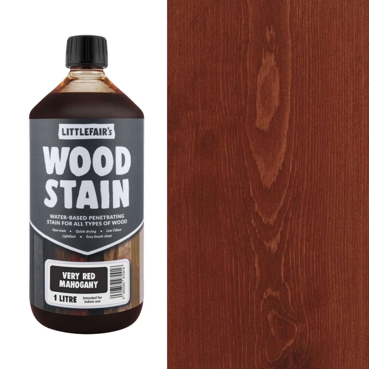Littlefair's Wood Stain Water-Based - (Very Red Mahogany) – Non-Toxic, Eco-Friendly & Quick Drying - Easy-to-Apply, Concentrated Formula for All Wood Types – 15ml Tester Pot