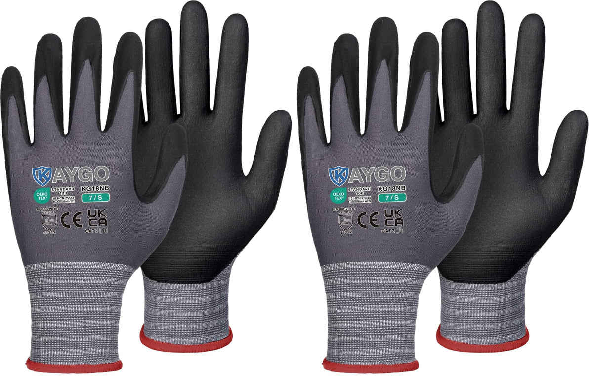 KAYGO Safety Work Gloves MicroFoam Nitrile Coated 12 Pairs, KG18NB