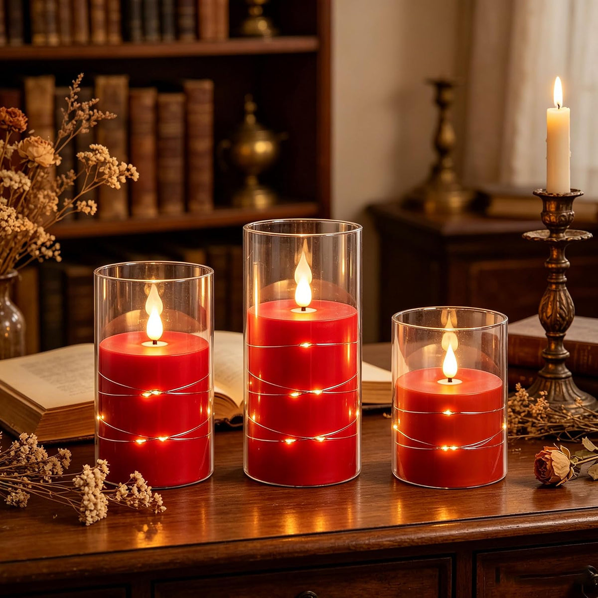 5 Pack Ivory Transparent Taper Candles, Black Wick Flickering Flameless LED Candles with Fairy Lights, Heat Resistant Reusable Plastic Candles, Remote Control, 14/14/16/18/20cm, Indoor Outdoor Decor
