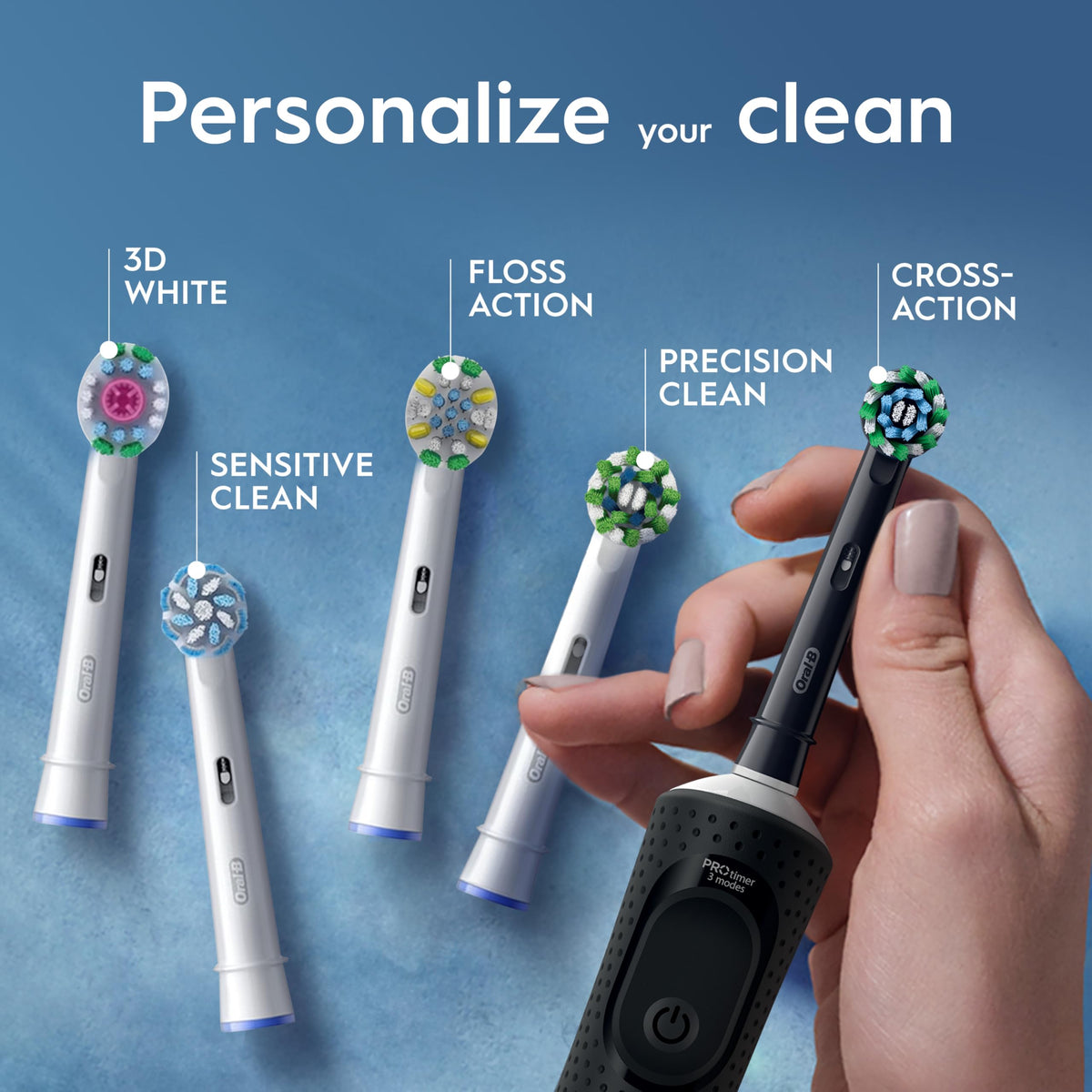 Oral-B Vitality Pro Electric Toothbrushes Adults, 1 Handle, 2 Oral B Electric Toothbrush Heads, 3 Brushing Modes Including Sensitive Plus, Rechargeable, 2 Pin UK Plug, Purple