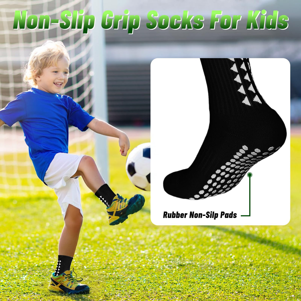 3 Pairs Breathable Kids Grip Socks, Sweat-Absorbent Boys Socks, Grip Socks Football Kids for Running Hockey Football
