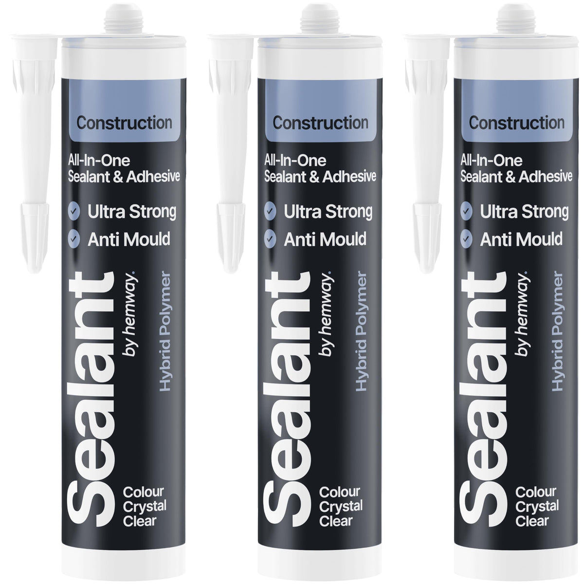Hemway Kitchen & Bathroom Crystal Clear Sealant & Adhesive 300ml 3 Pack