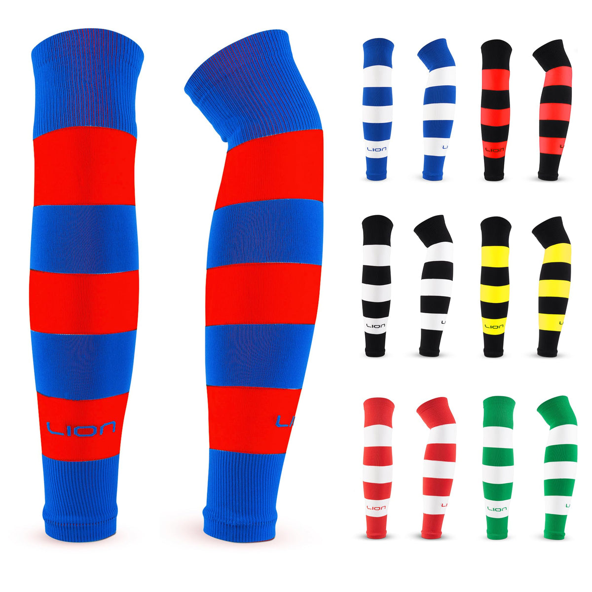 LION SPORTSWEAR Football Sock Sleeves To Accompany Grip Socks - Fits Over Calf/Shin Pads - Variety Of Colors To Match Your Team Kit