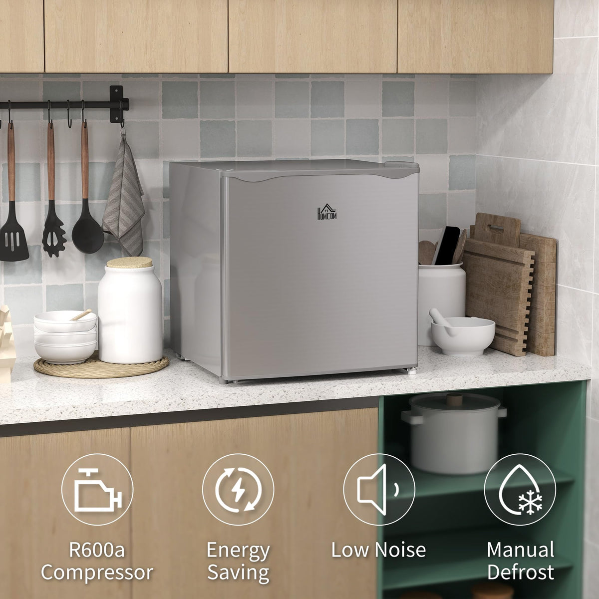 HOMCOM Tabletop Mini Freezer, 35L Capacity, Reversible Door, Silver Tone