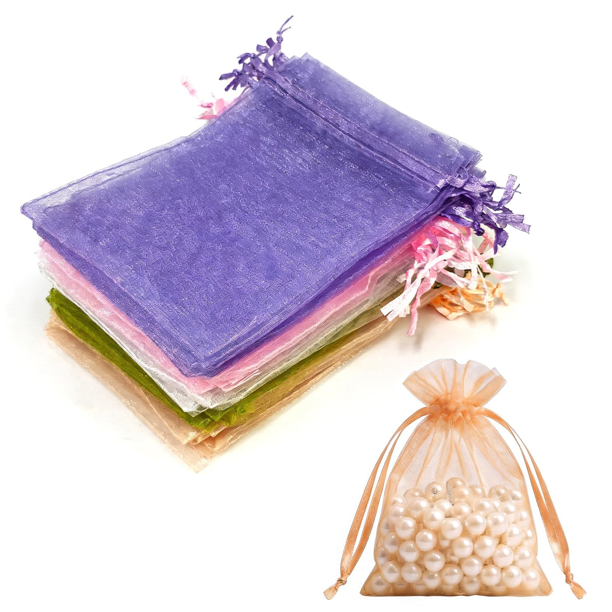 Lafefe 20Pcs Organza Gift Pouches, 7x9CM Clear Mesh Drawstring Pouches, Organza Gift Bags for Wedding Favours, Party, Festival, Candy and Game Favour Bags - Pink
