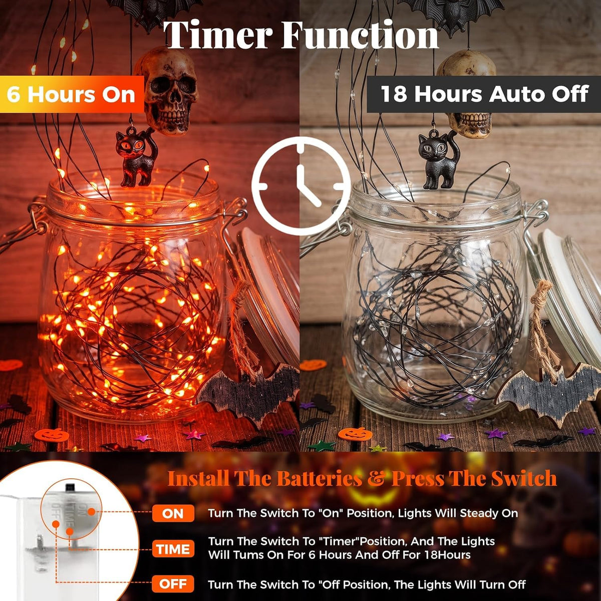 btfarm 2 Pack Halloween Orange Fairy Lights Battery Operated with Timer