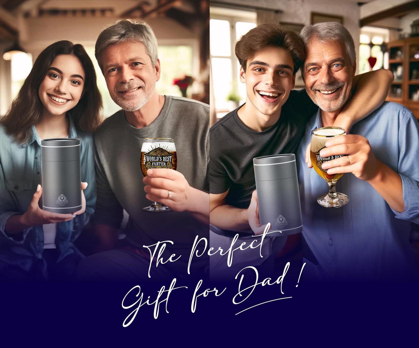 Crownly Crystal® Gold Birthday Gifts: Dad's Beer Glasses