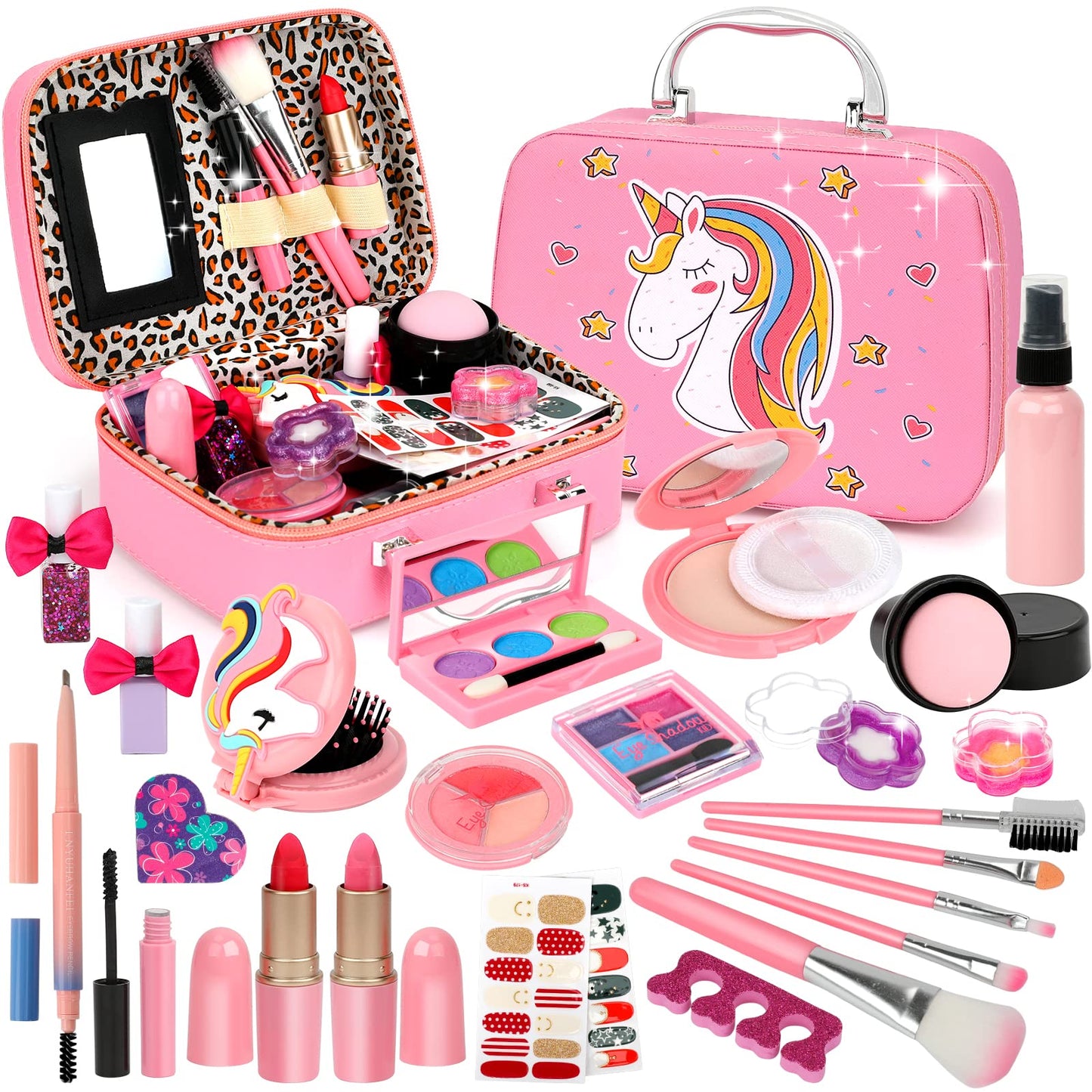 Flybay Kids Makeup Sets for Girls, Washable Make Up Set Girl Toys, Girls Make Up Set with Vanity Case, Princess Play Games Children Toys Christmas Birthday Gifts for Girl Ages 4-9