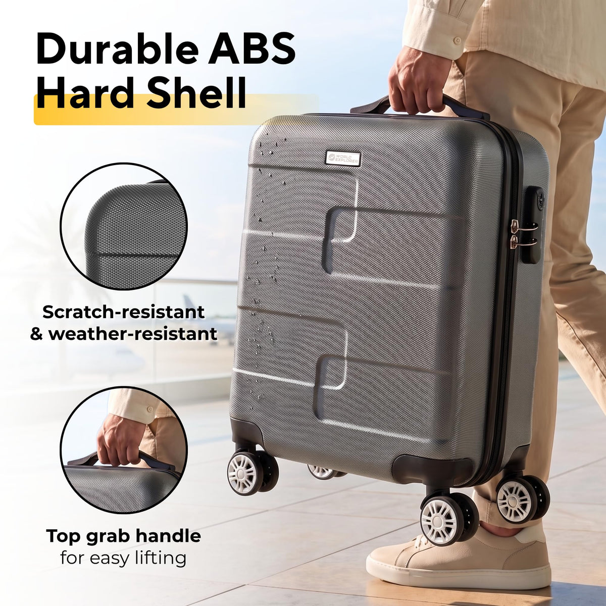 WORLD EXPLORER Cabin Suitcase 55x40x20cm, 34L Carry-On Cabin Bag, Dark Grey