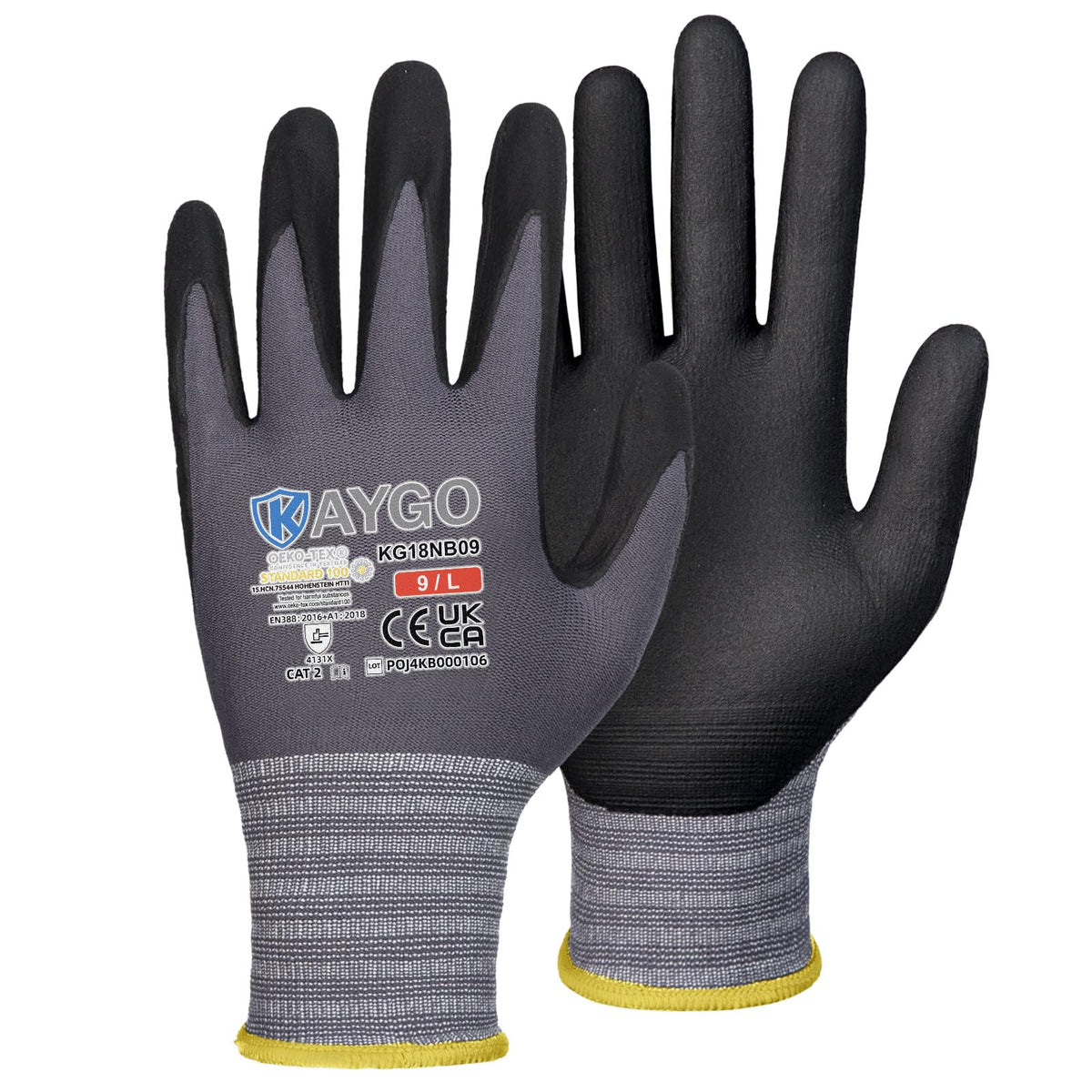 KAYGO Safety Work Gloves MicroFoam Nitrile Coated 12 Pairs, KG18NB