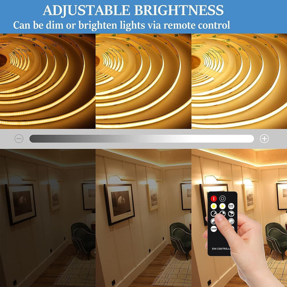 COB LED Strip 3m, 24V, Dimmable, Remote, Warm White, 2700K