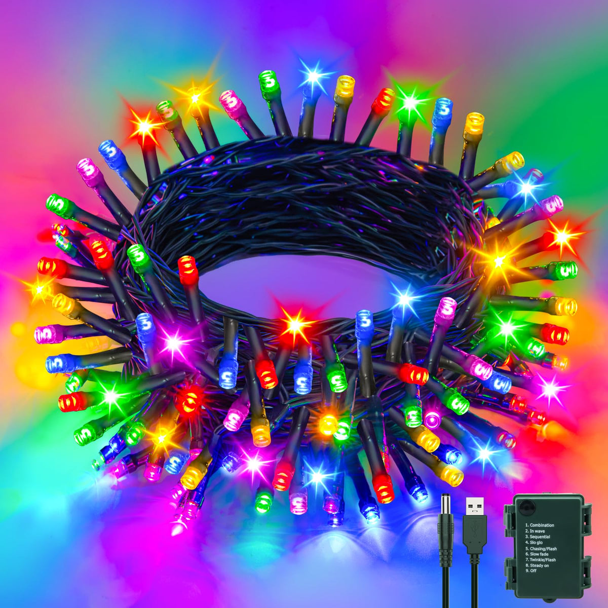 cshare Halloween Decorations Fairy Lights, 20Ft 60LED Orange-Purple USB/Battery String Lights with Timer Waterproof for Outdoor Indoor Autumn Fall Halloween Decorations-Green Wire