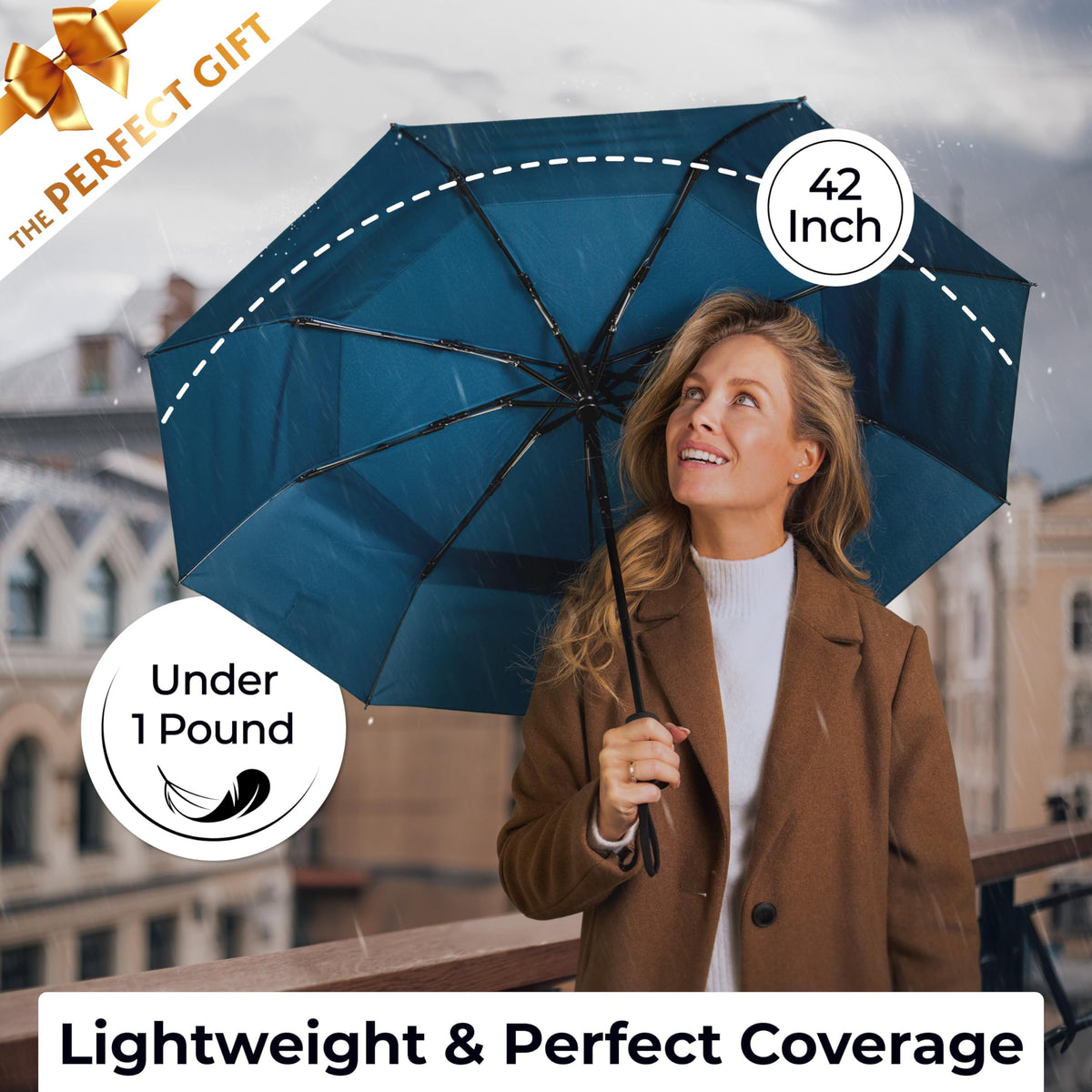 TUMELLA Strongest Windproof Travel Umbrella (Compact, 100MPH Wind-Tested)