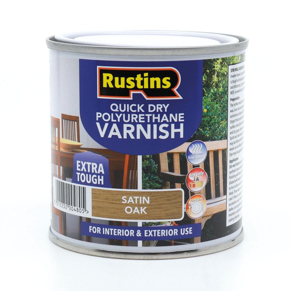 RustinsQuick Dry Poly Varnish Satin Clear 500ml -Tough, Water-Based Clear Finish in Gloss, Matt or Satin; Durable Protection for Interior Wood, Furniture and Floors