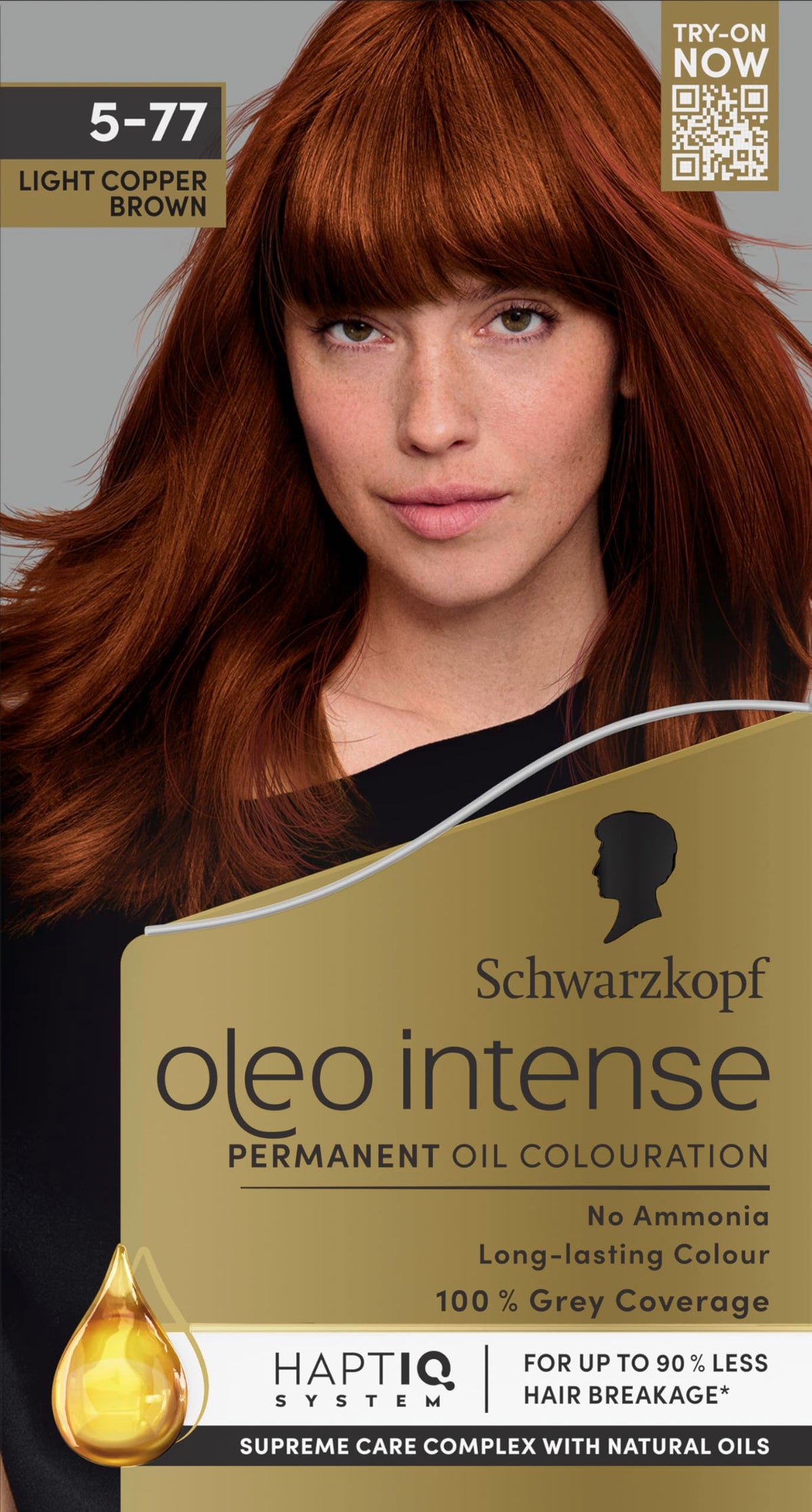 Schwarzkopf Oleo Intense Permanent Hair Colour 4-60 Gold Brown | Ammonia Free Oil Hair Dye | 100% Grey Coverage | Long-Lasting Rich Colour | With HaptIQ System & Caring Oil Mask (Pack of 2)
