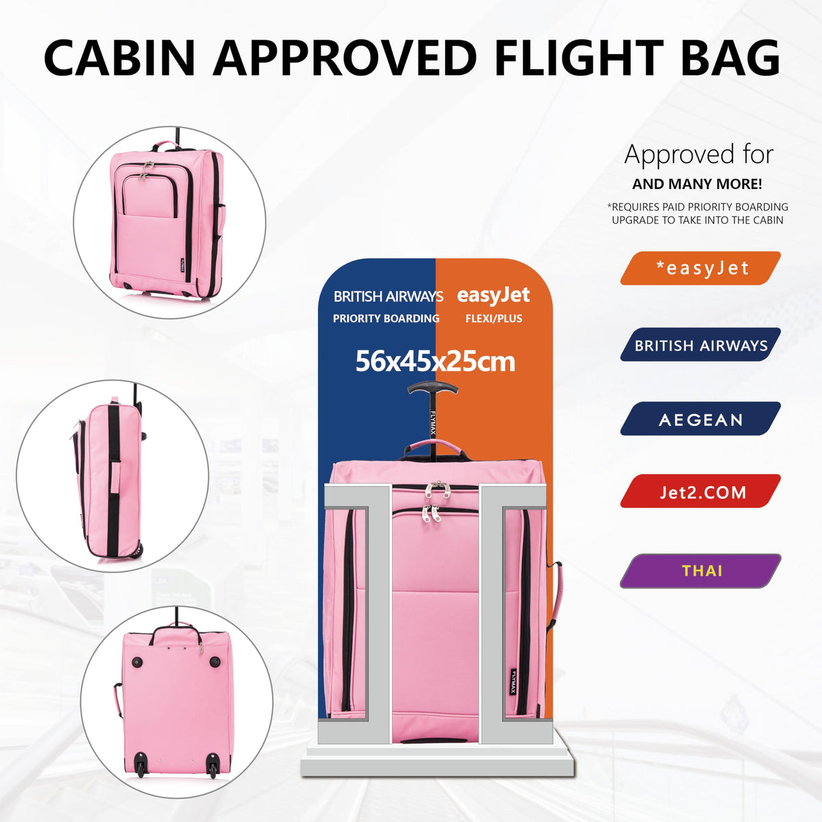 Easyjet 45x36x20 Carry on Suitcase Approved Underseat Cabin Bag Case Lightweight Hand Luggage 1.3kg 33L Black