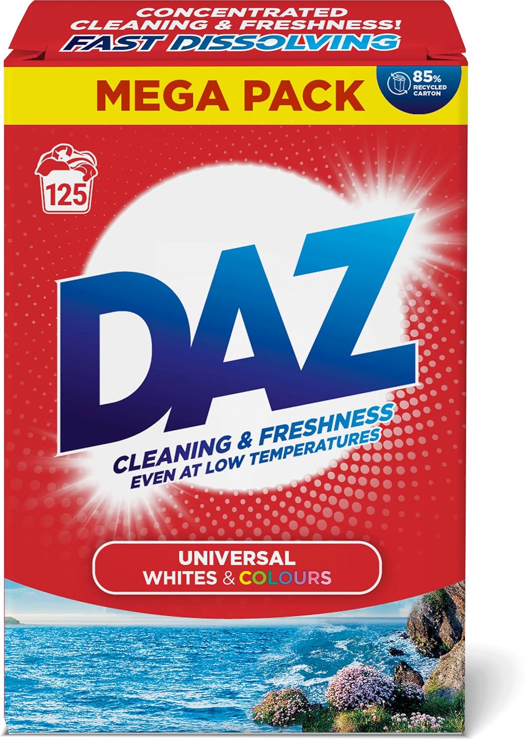 Daz Washing Powder 125 Washes – Family Pack Laundry Detergent for Brilliant Whites & Powerful Stain Removal – Long Lasting, Fresh Scent. 6.25kg