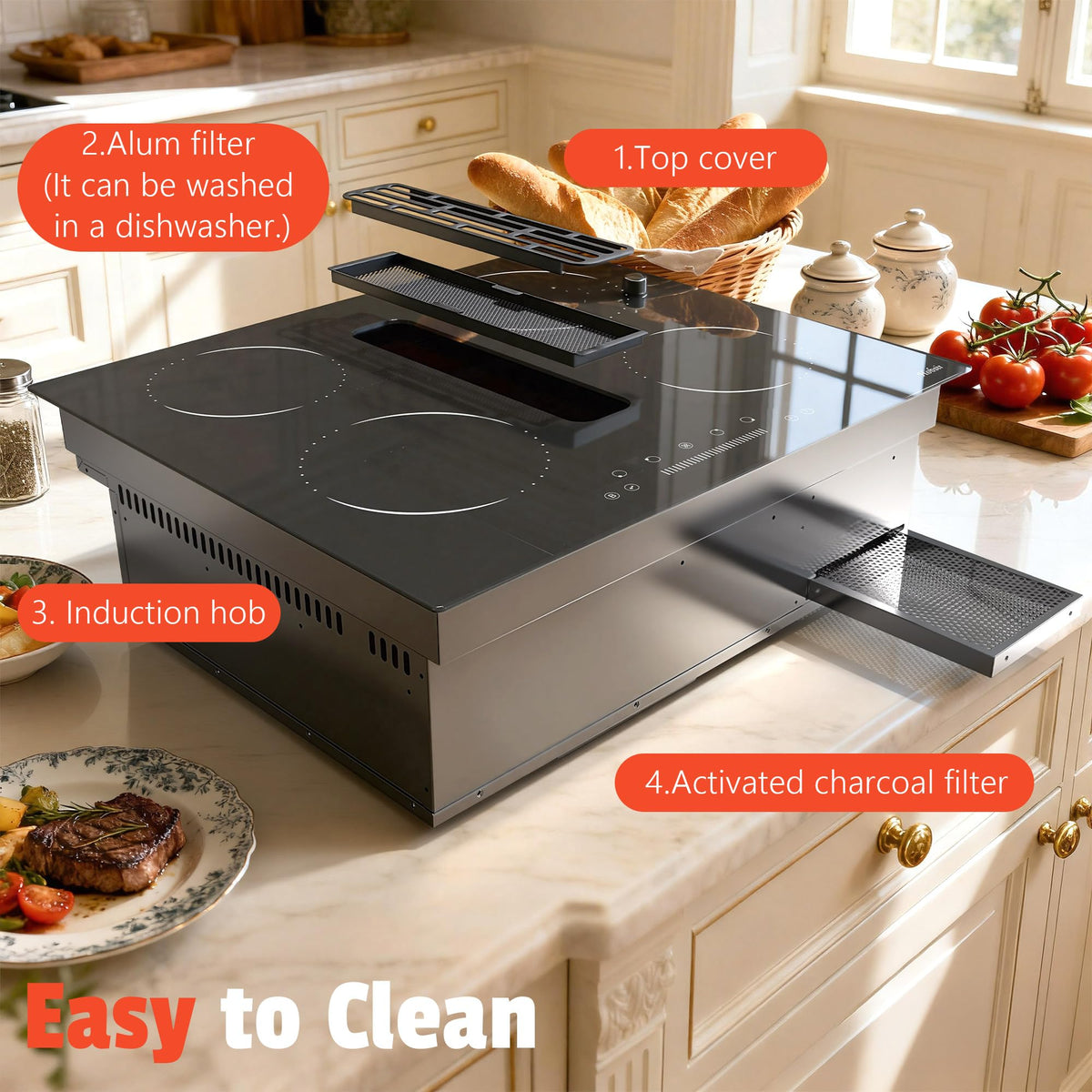 Hobsir Induction Hob with Flex Zone, Built-in Electric Hob 4 Burners 60 cm