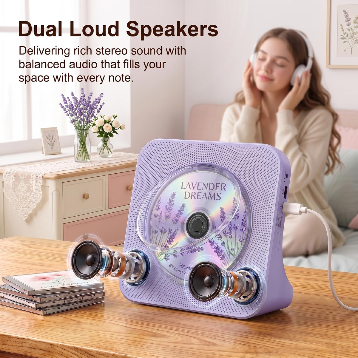 Portable CD Player with Bluetooth, Gueray Desktop CD Players for Home, Bulit-in Double HiFi Speakers, AUX&Headphone Jack, FM Radio Boombox with Remote Control, USB Port,LCD Display (Blue)