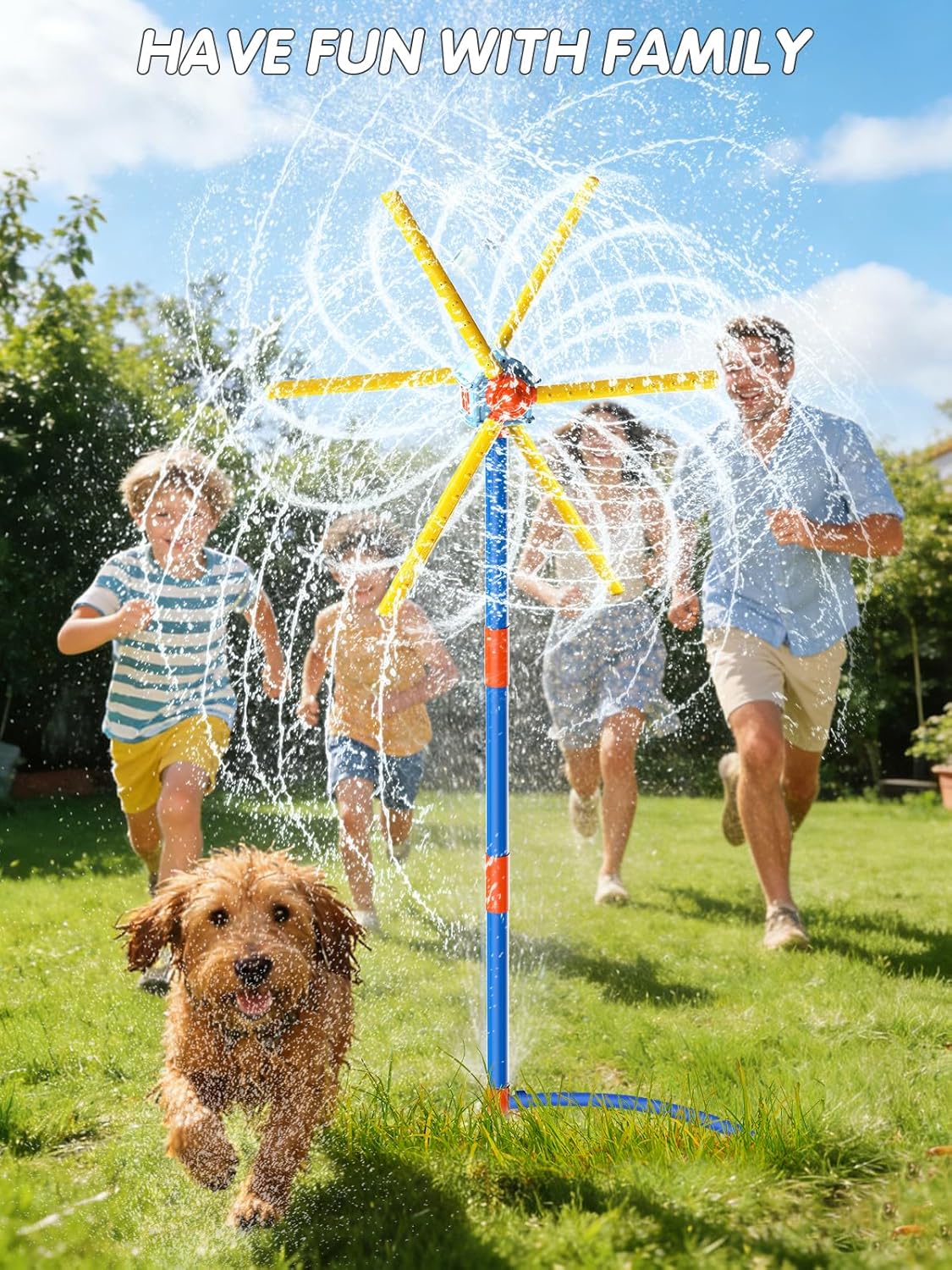 VATOS 59" Windmill Water Sprinkler Outdoor Yard Toy for Kids, New Upgrades Double-Sided with 6 Blades, 54 Spray Nozzles, 360° Spining Splash Summer Fun Play for Boys, Girls, Pets and Lawn Watering