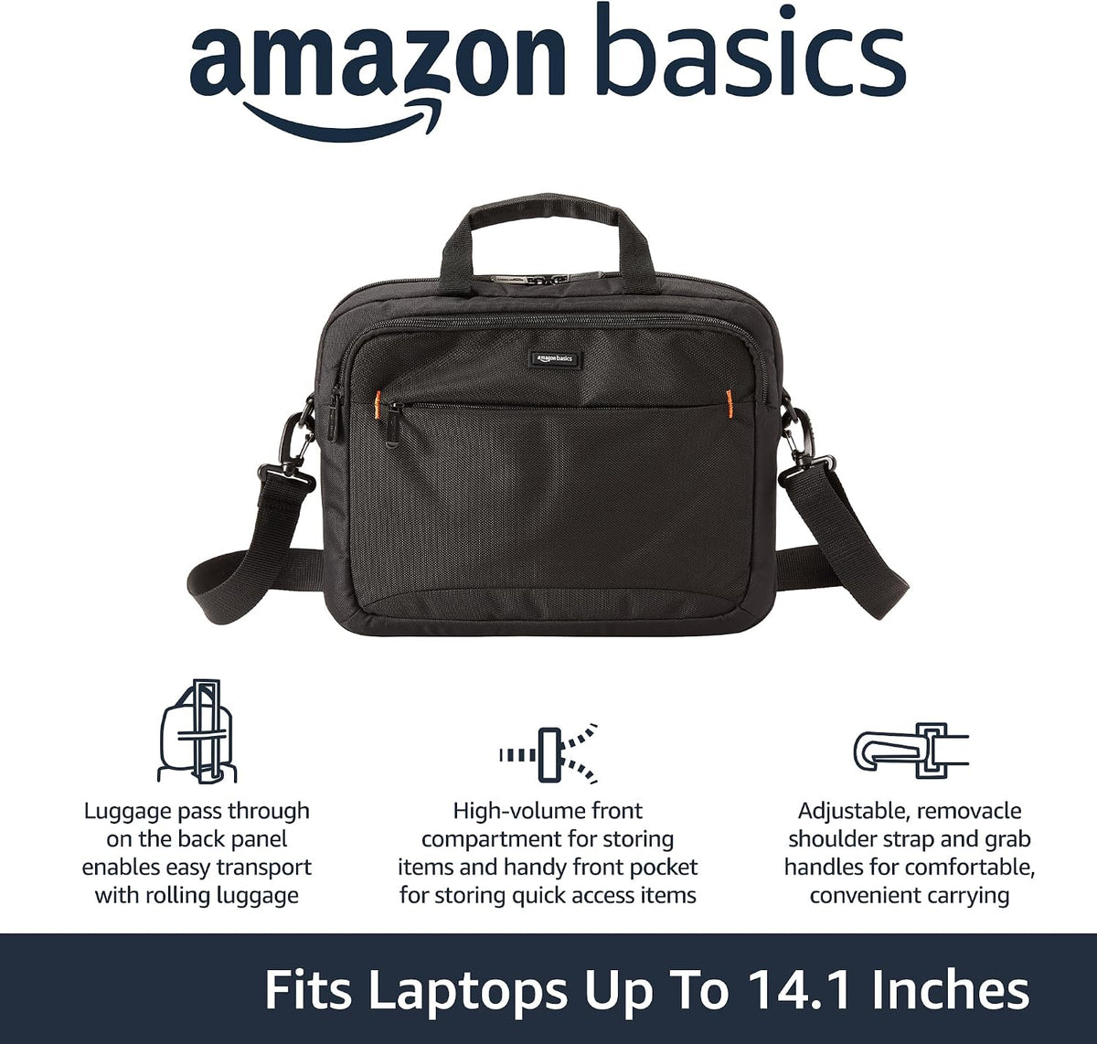 Amazon Basics Compact Laptop Shoulder Bag Carrying case with Accessory Storage Pockets (14 inch - 35.6 cm) Black, 3-Pack