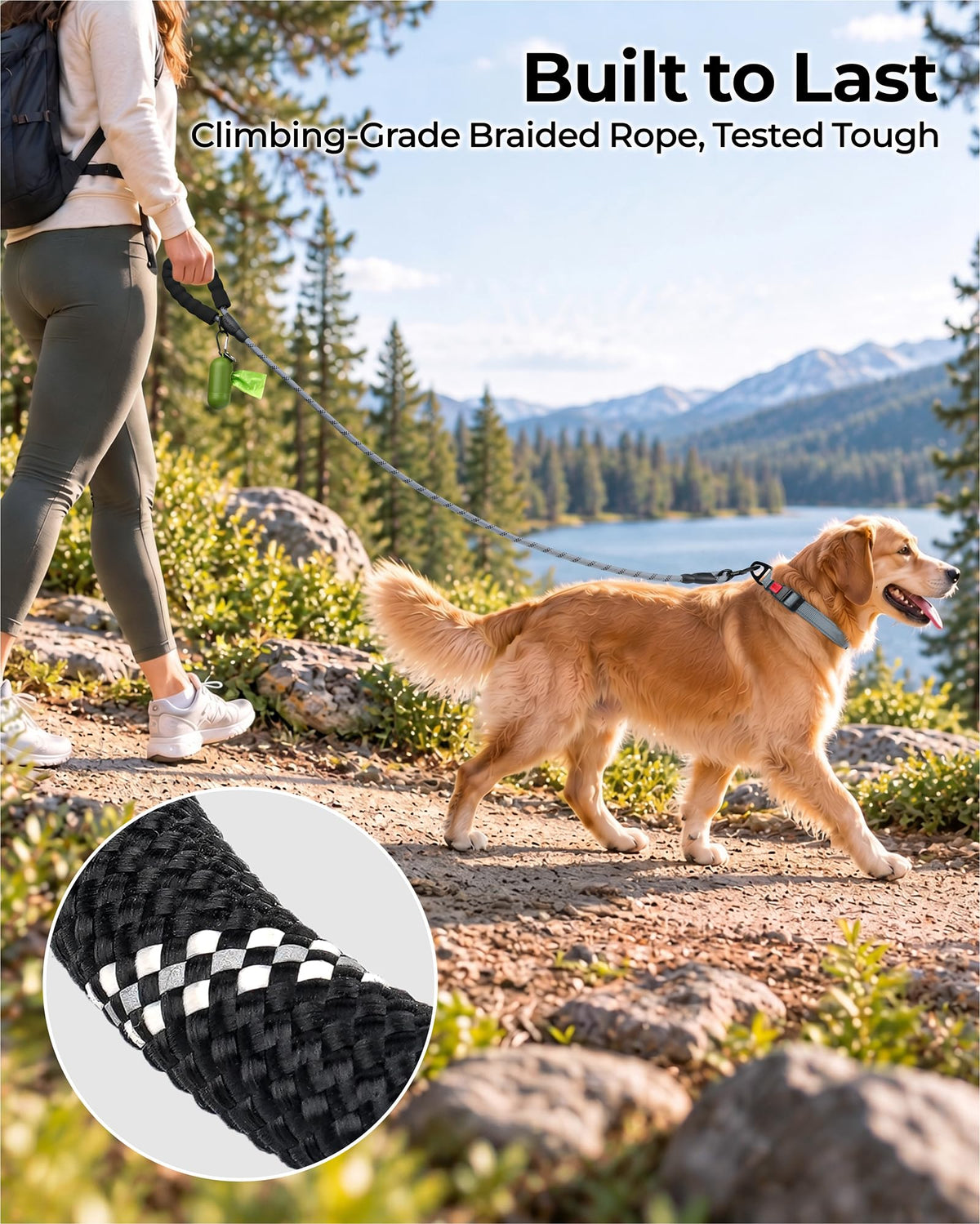 Taglory Rope Dog Lead with Soft Padded Handle – Reflective Rock Climbing Rope Lead for Small and Medium Dogs 120 cm 1.0 cm Black