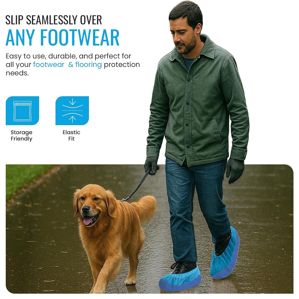 TYGA 20 Pieces Waterproof Reusable Shoe Covers - Blue