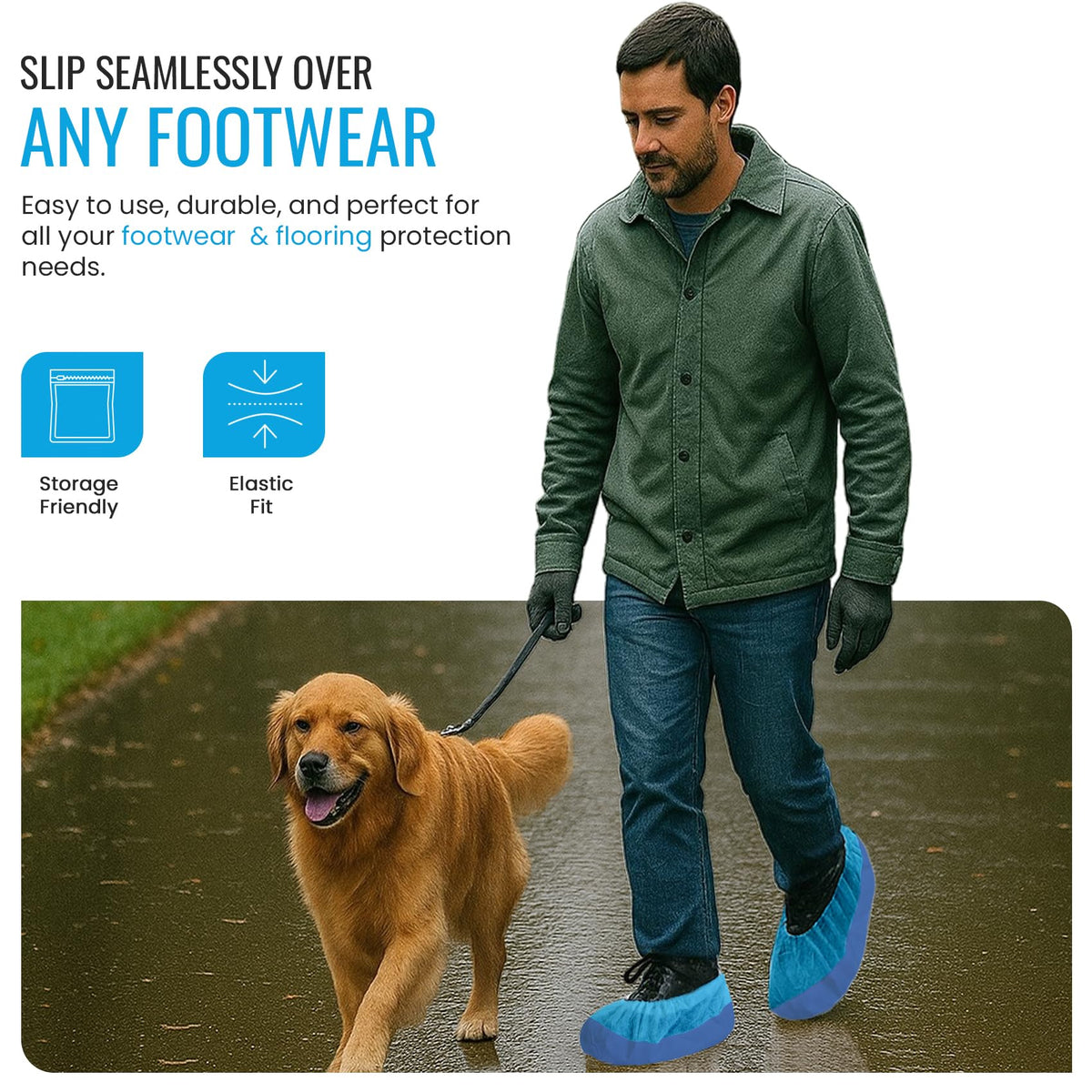 TYGA 20 Pieces Waterproof Reusable Shoe Covers - Blue
