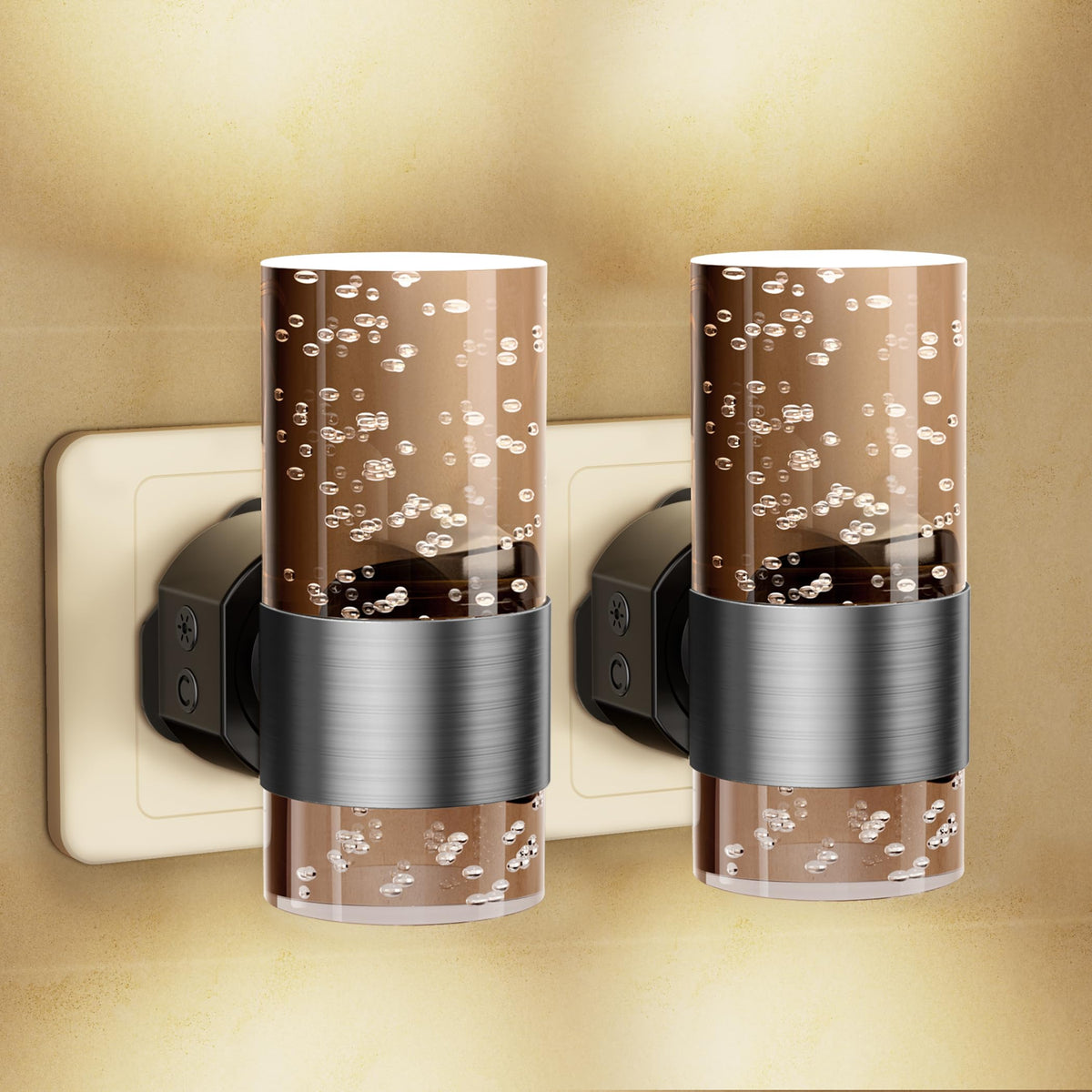 Night Light Plug in Wall with Dusk to Dawn Sensor Modern 2 Pack Gold