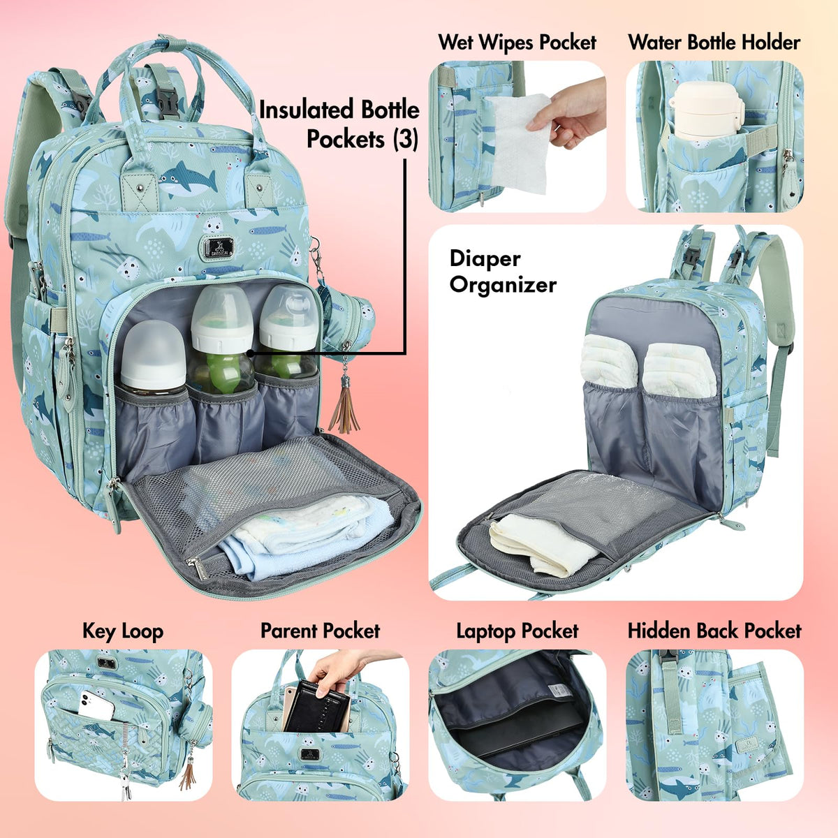 Dikaslon Baby Changing Bags Backpack, Large Baby Bag, 19 Pockets, Outdoors