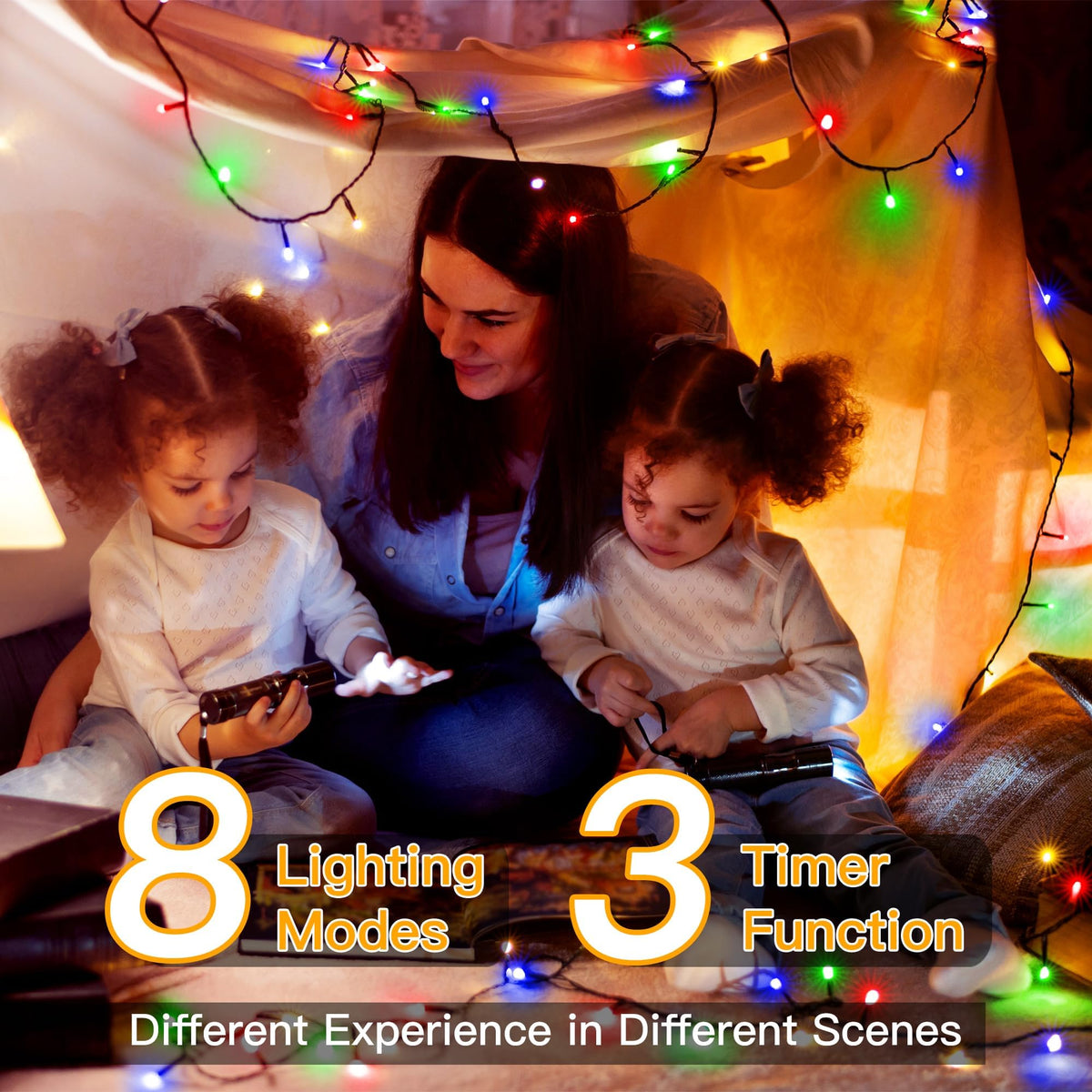 Ollny Smart Outdoor Fairy Lights, 20m 200 LEDs, RGB+W, App Control