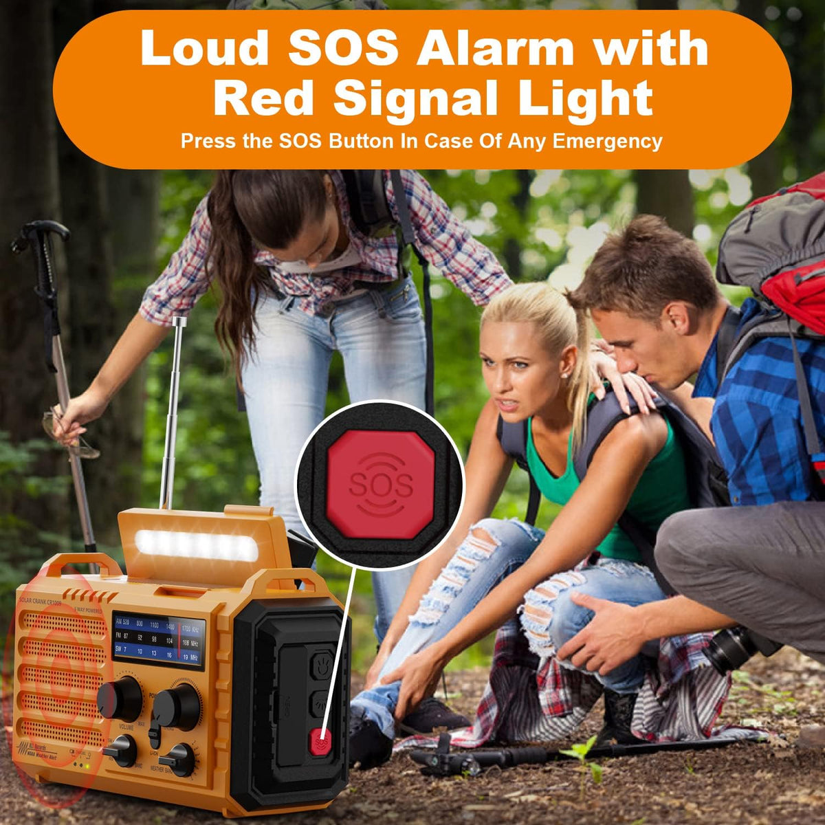 Mesqool Wind Up Radio Solar Powered, 5000mAh Emergency Hand Crank AM FM Radio with Flashlight, Reading Lamp, USB Phone Charger, SOS Alarm and Compass