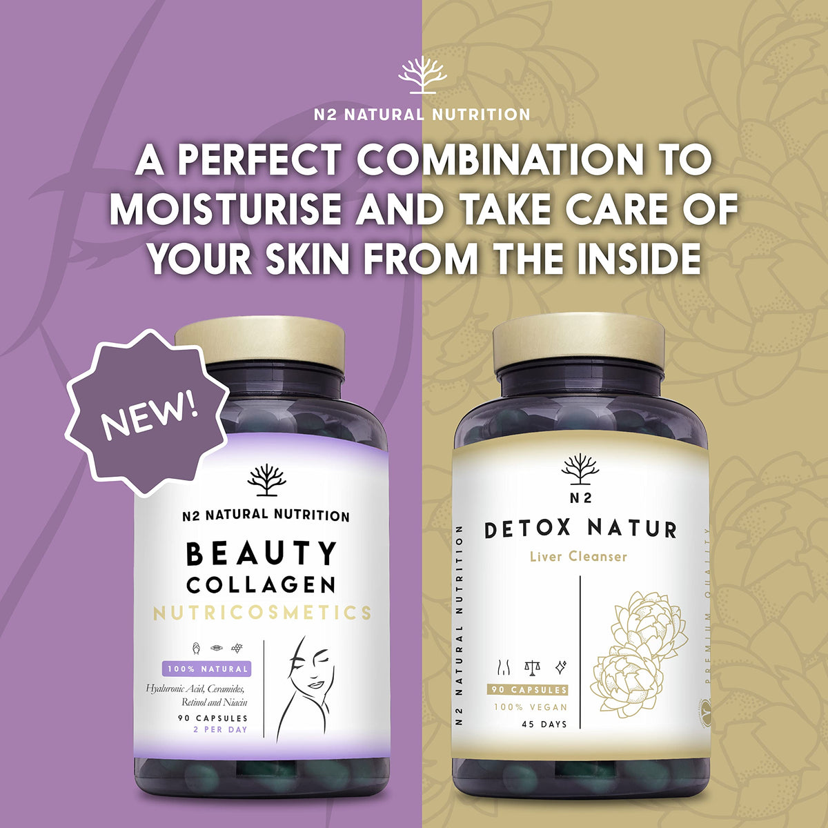 Multi Collagen 1650mg Type I, II, III, V, X. Bovine & Marine Collagen Peptides. 180 Capsules Enhanced with Vitamin C. High Strength Collagen for Joints, Hair and Skincare. N2 Natural Nutrition