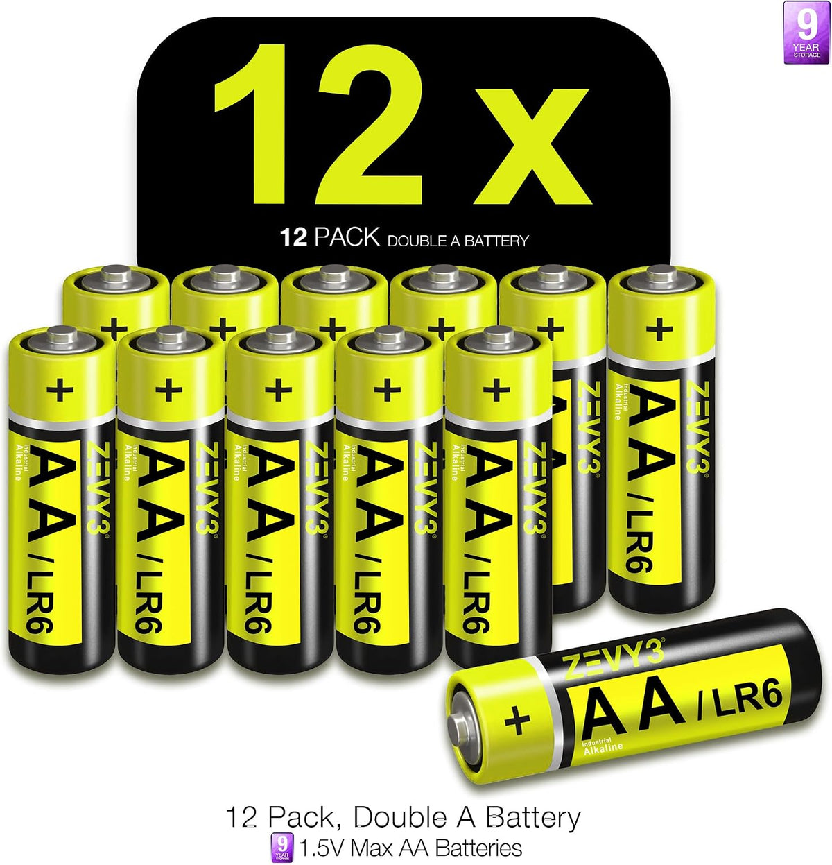 AA Batteries 12 Pack, Long-Lasting Alkaline Batteries, Leak-Proof, High Power Ideal for Remote Controls, Toys, Clocks & Household Devices