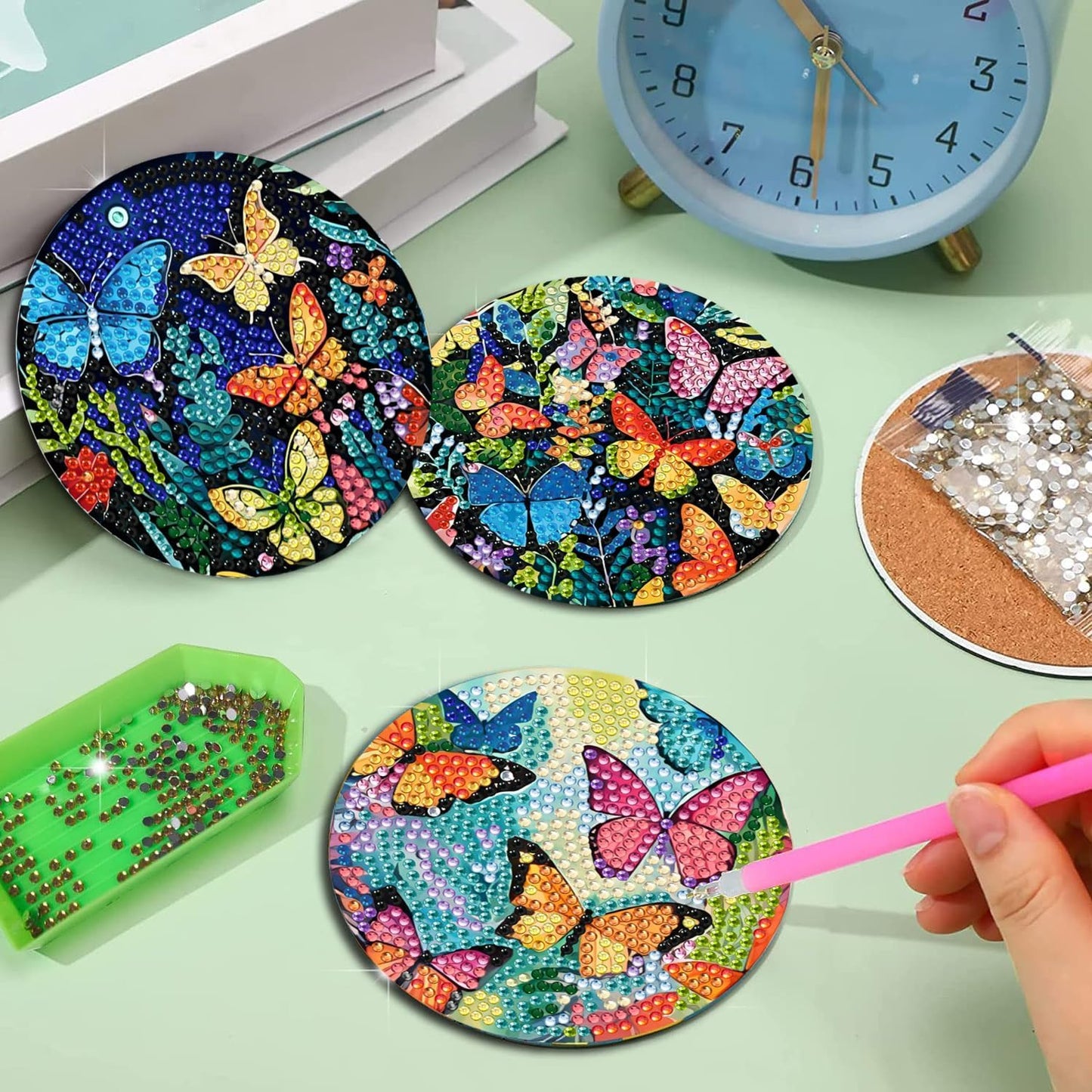 8 Pcs Flowers Diamond Art Coasters Kits for Adults Begainners,Full Drill Diamond Painting Coasters Kit with Holder,DIY Gem Painting Craft Kits for Adults Supplies Gift (Flowers).