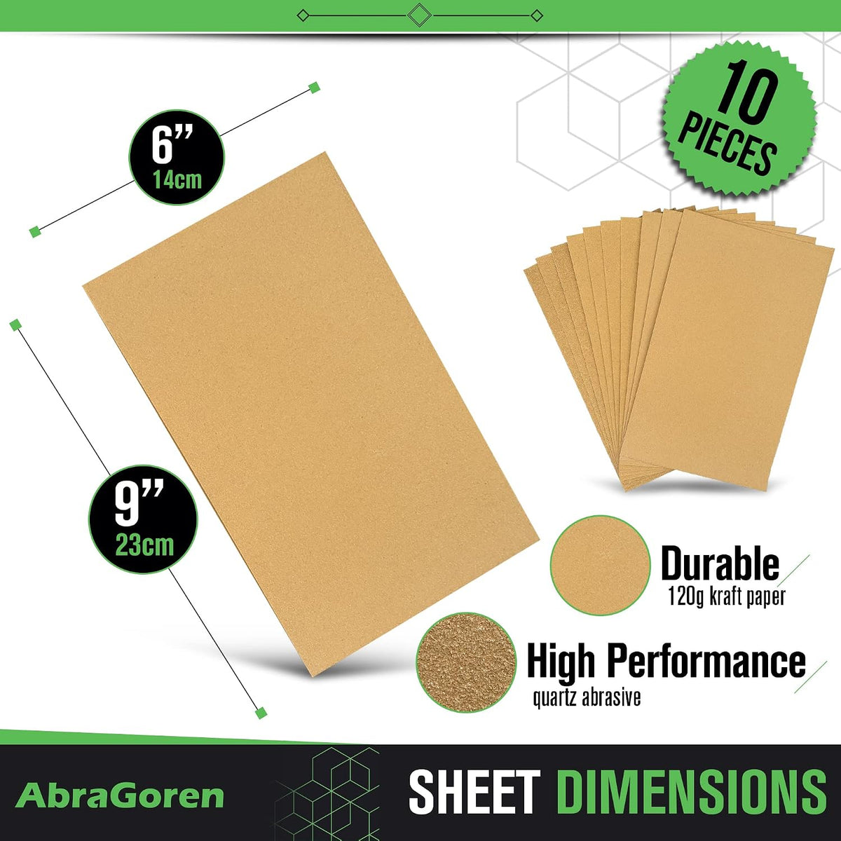 Pack of 10 Sand Paper Sheets - Mixed Grits, 3x Fine, 4x Medium, 3x Coarse - Assorted Sandpaper for Wood and Walls (Premium)
