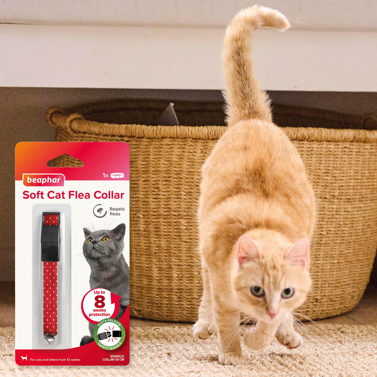 Beaphar – Soft Flea Collar for Cats – Repels Fleas For up to 8 Weeks – Adjustable Fit With Quick Release Safety Buckle – Reflective Finish for More Visibility at Night – 1 x Reflective Collar