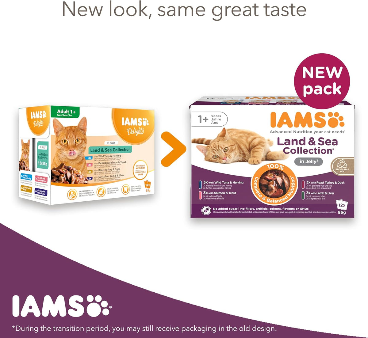 IAMS Adult Wet Cat Food Land & Sea in Jelly 72 x 85g