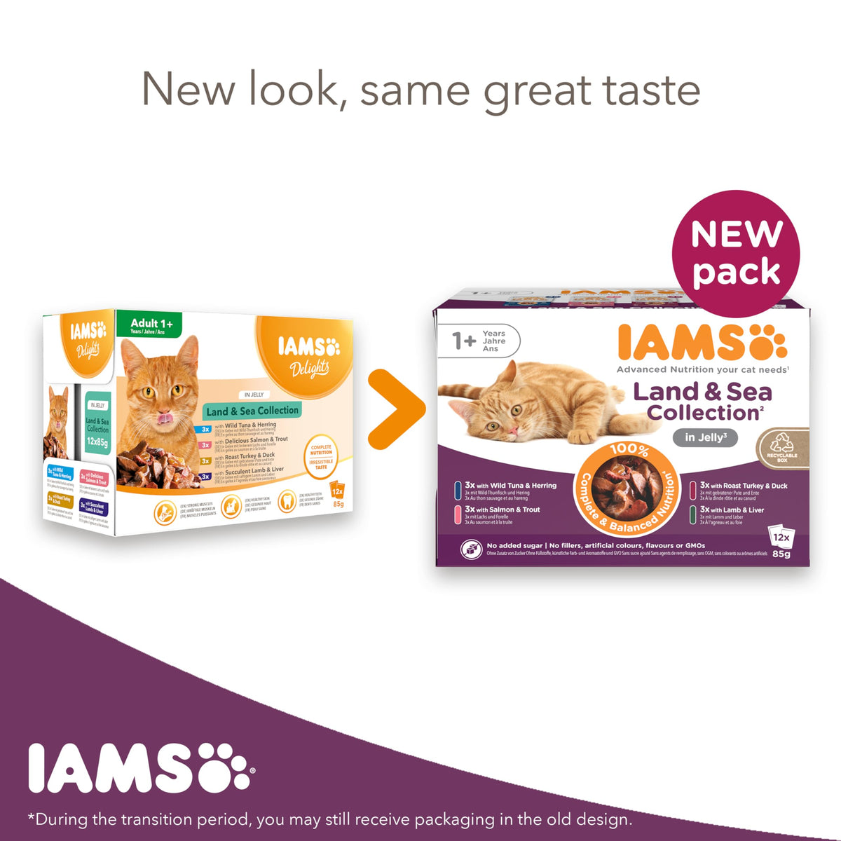 IAMS Adult Wet Cat Food Land & Sea in Jelly 72 x 85g