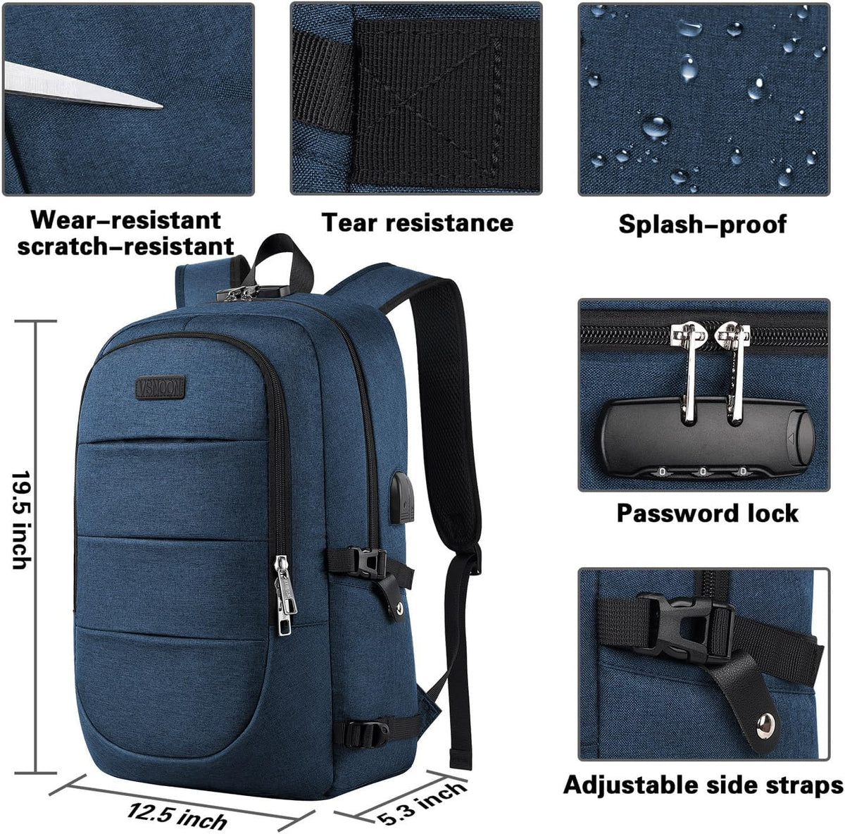 VSNOON Anti-Theft Laptop Backpack, 15.6-17.3 inch Business Laptop Bag