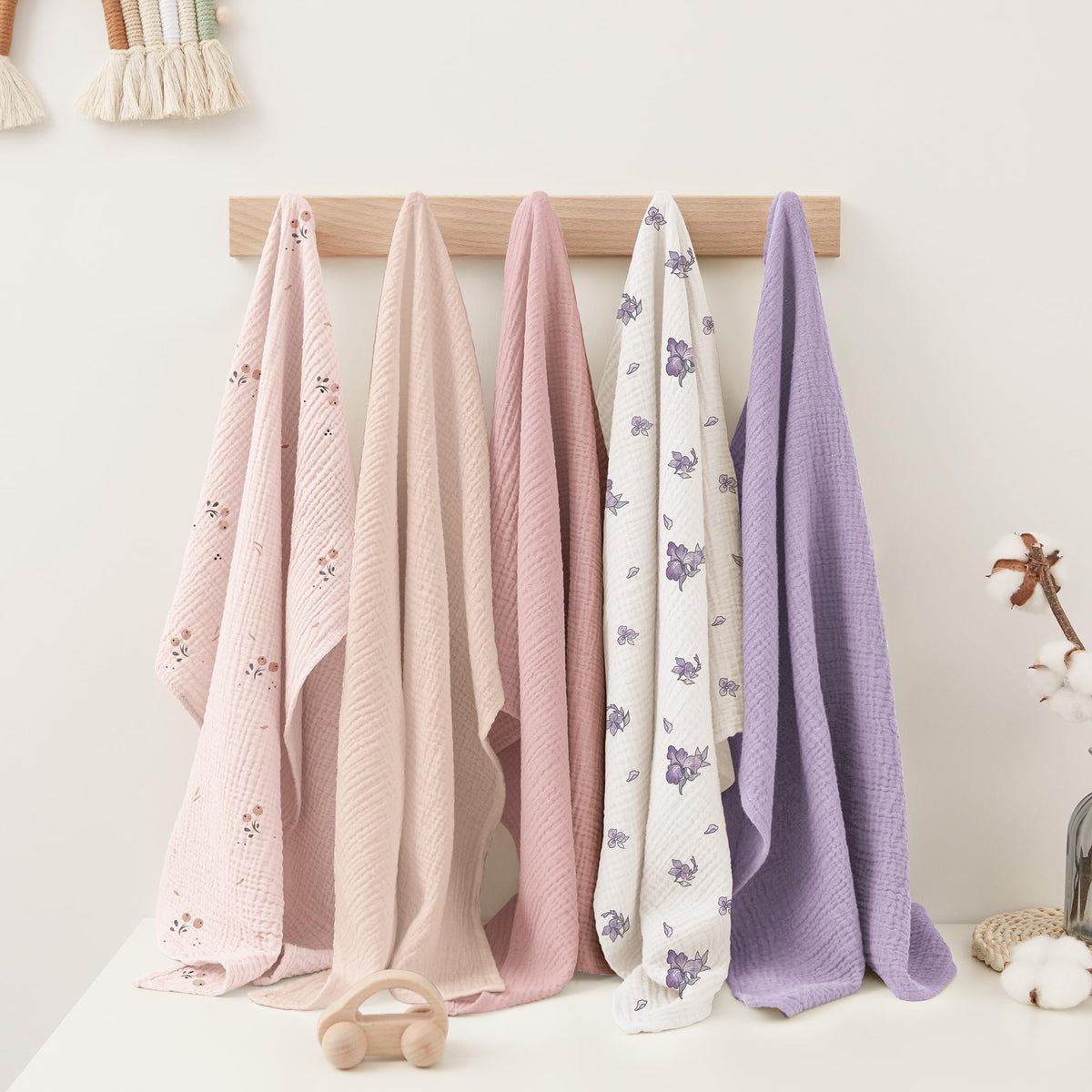 Susurration Muslin Cloths for Baby, 100% Cotton Baby Muslin Squares Cloths for Newborn Boy and Girl, Soft, Breathable and Extremely Absorbent Baby Muslin Burp Cloths, 60 x 60 cm, 5 Pack