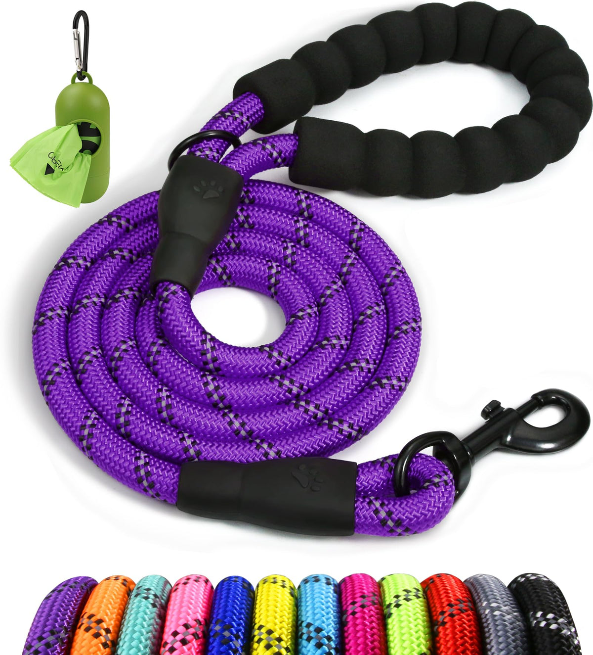 Taglory Rope Dog Lead with Soft Padded Handle – Reflective Rock Climbing Rope Lead for Small and Medium Dogs 120 cm 1.0 cm Black